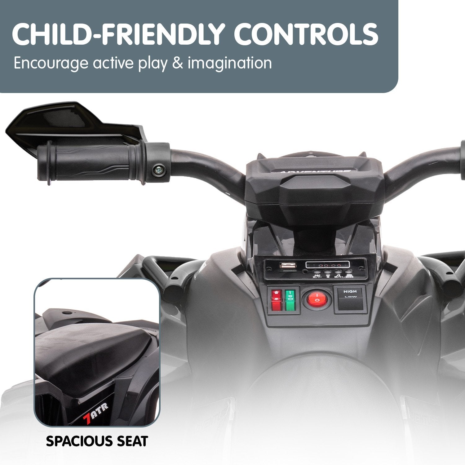Kahuna GTS99 Kids Electric Ride On Quad Bike Toy ATV 50W - Black V240-CAR-GTS-1199-BK