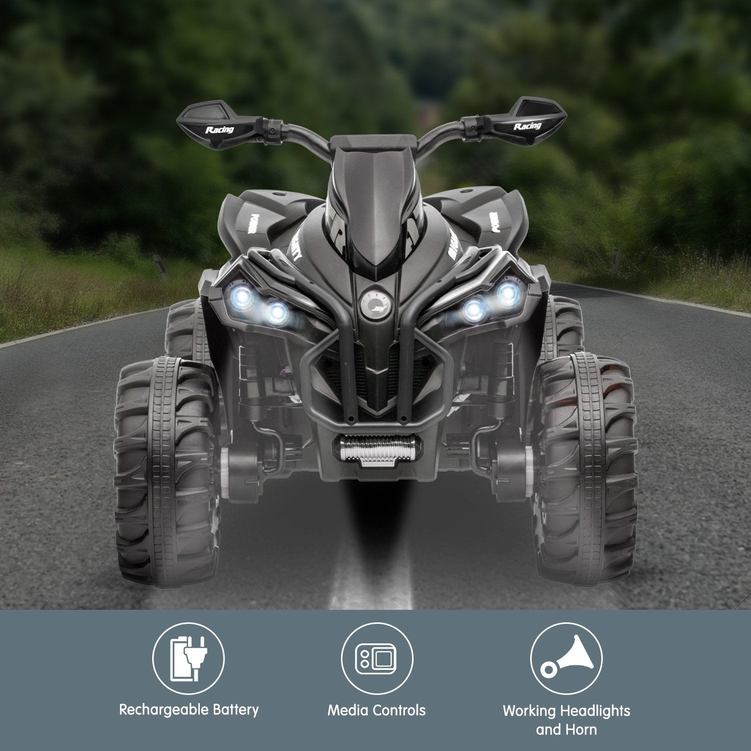 Kahuna GTS99 Kids Electric Ride On Quad Bike Toy ATV 50W - Black V240-CAR-GTS-1199-BK