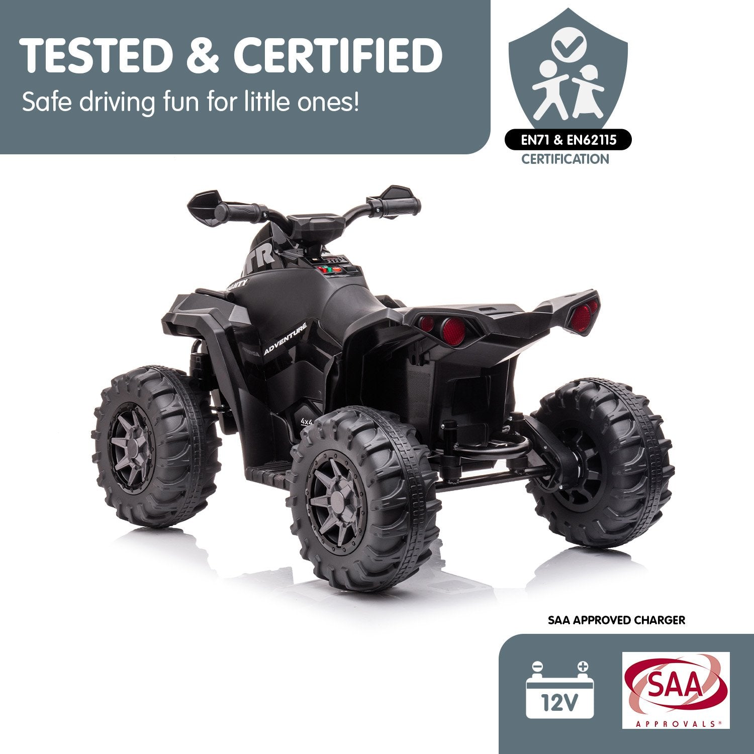 Kahuna GTS99 Kids Electric Ride On Quad Bike Toy ATV 50W - Black V240-CAR-GTS-1199-BK