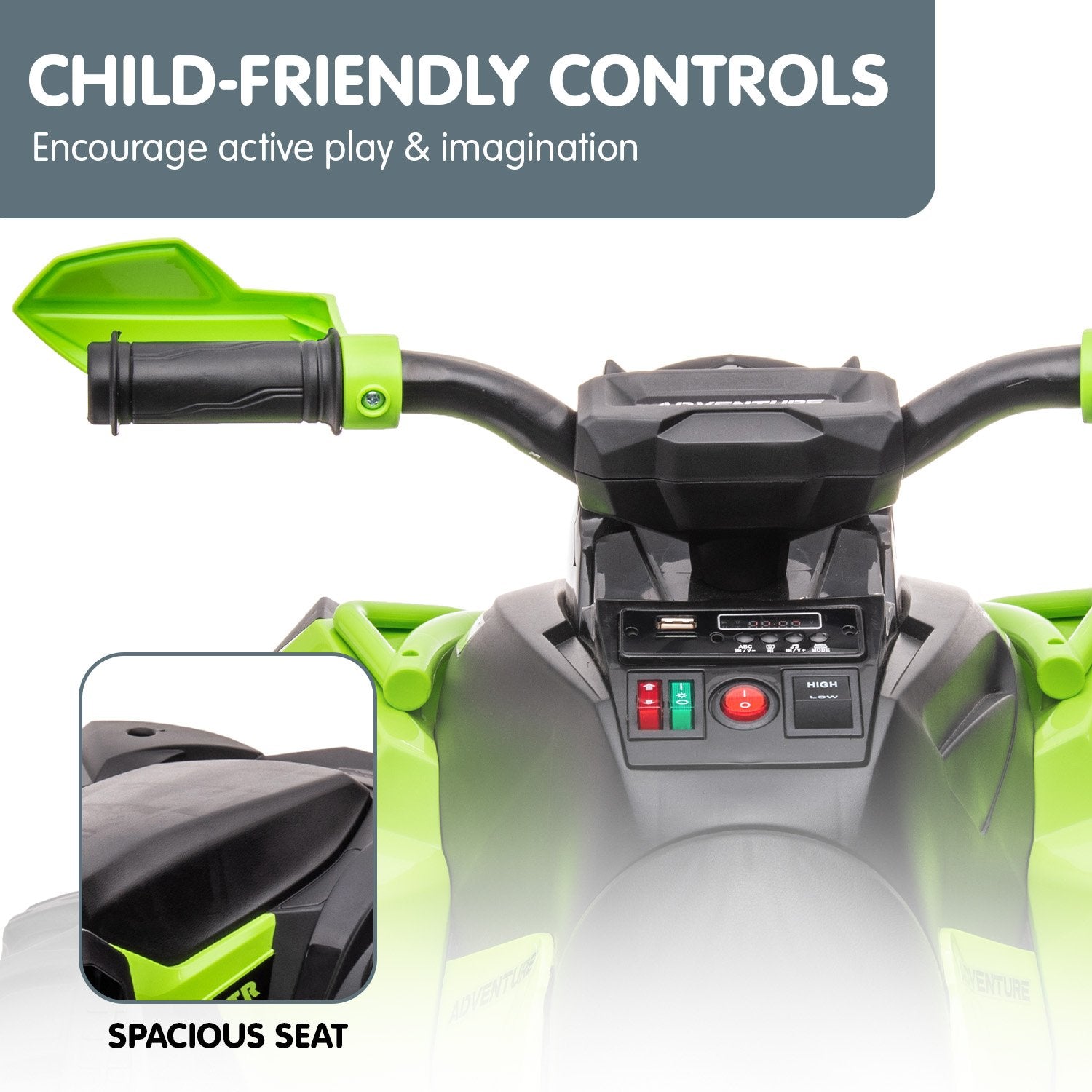 Kahuna GTS99 Kids Electric Ride On Quad Bike Toy ATV 50W - Green V240-CAR-GTS-1199-GN