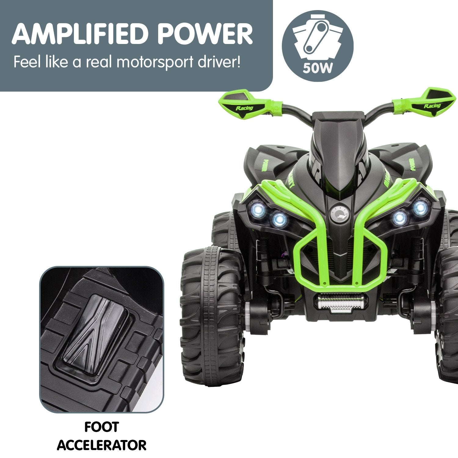 Kahuna GTS99 Kids Electric Ride On Quad Bike Toy ATV 50W - Green V240-CAR-GTS-1199-GN