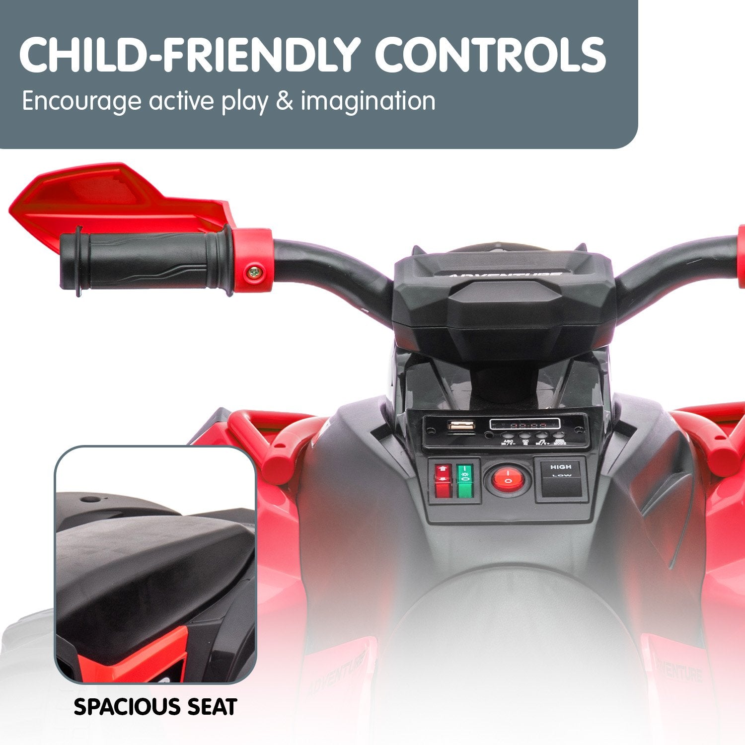 Kahuna GTS99 Kids Electric Ride On Quad Bike Toy ATV 50W - Red V240-CAR-GTS-1199-RD