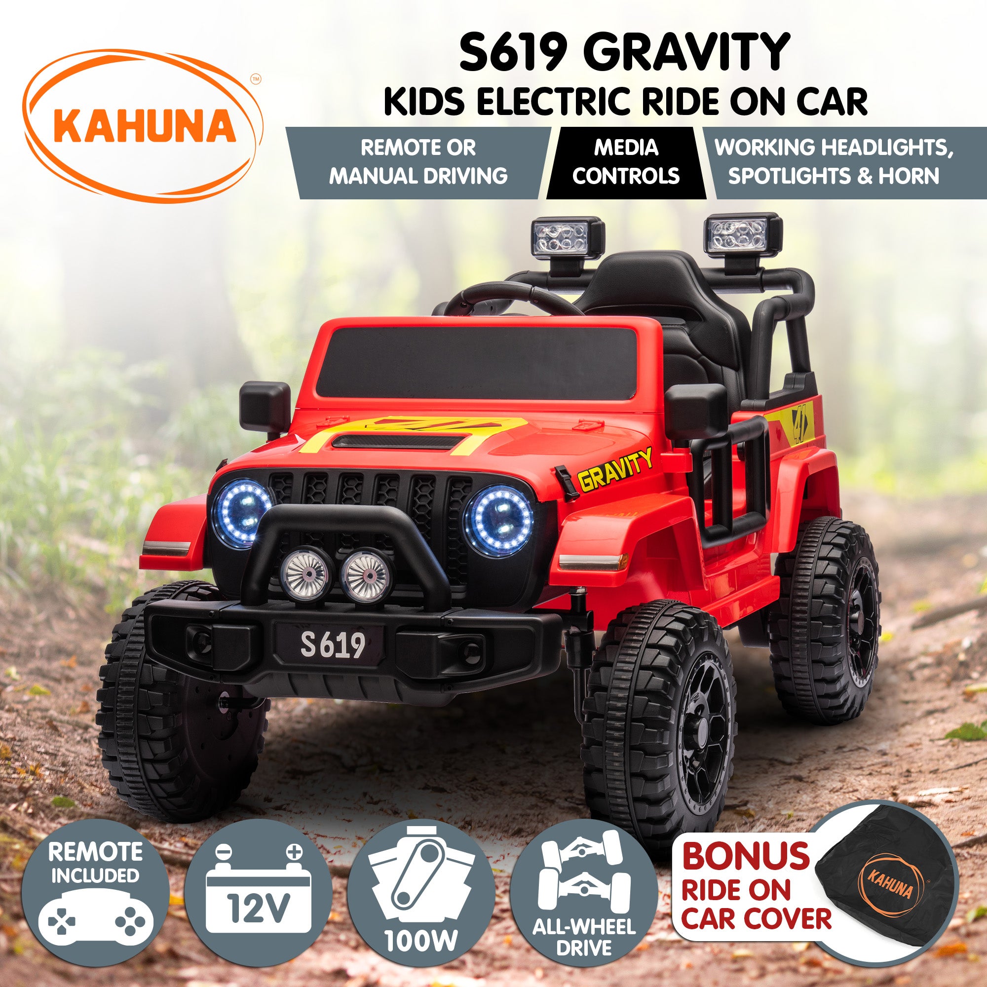 Kahuna S619 Gravity Kids Electric Ride On Car - Red V240-CAR-KAH-S619-RD