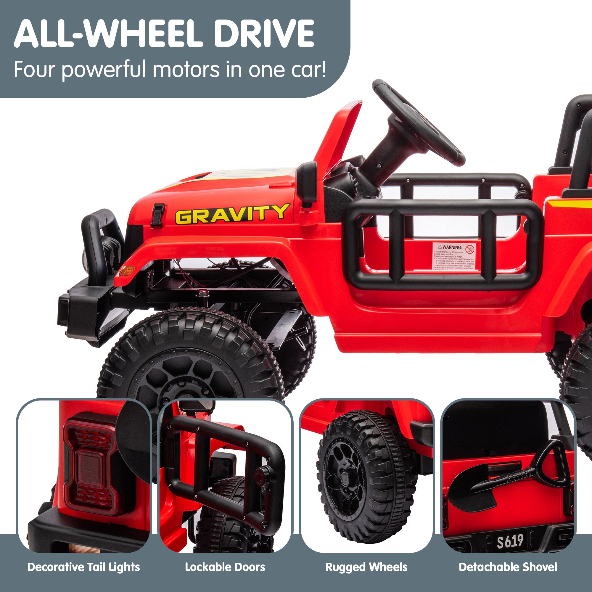 Kahuna S619 Gravity Kids Electric Ride On Car - Red V240-CAR-KAH-S619-RD