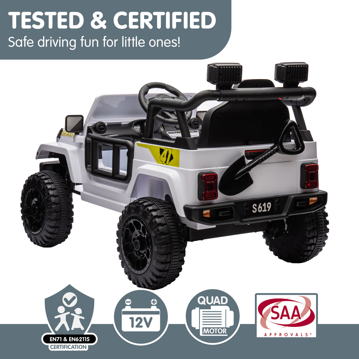 Kahuna S619 Gravity Kids Electric Ride On Car - White V240-CAR-KAH-S619-WH