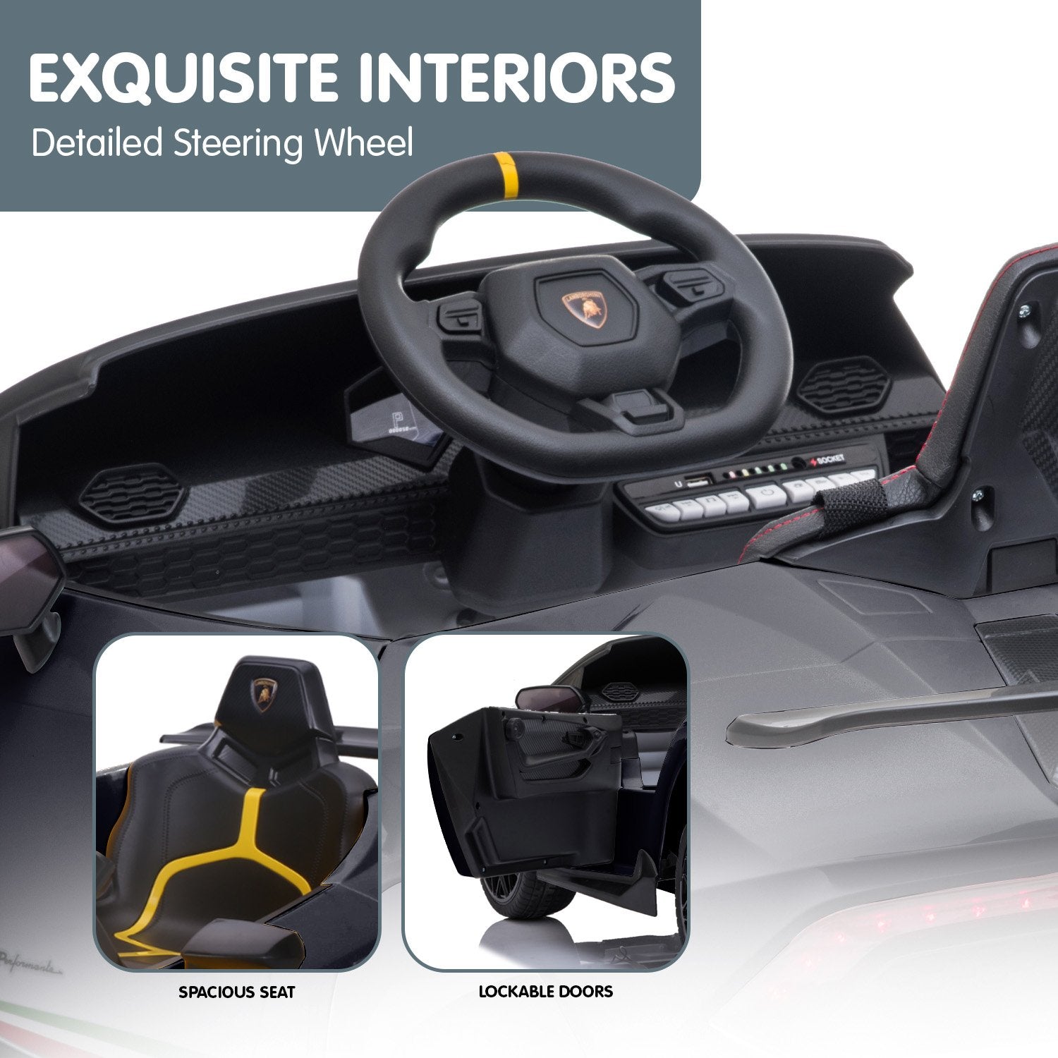 Kahuna Lamborghini Performante Kids Electric Ride On Car Remote Control - Black V240-CAR-LAM-BK