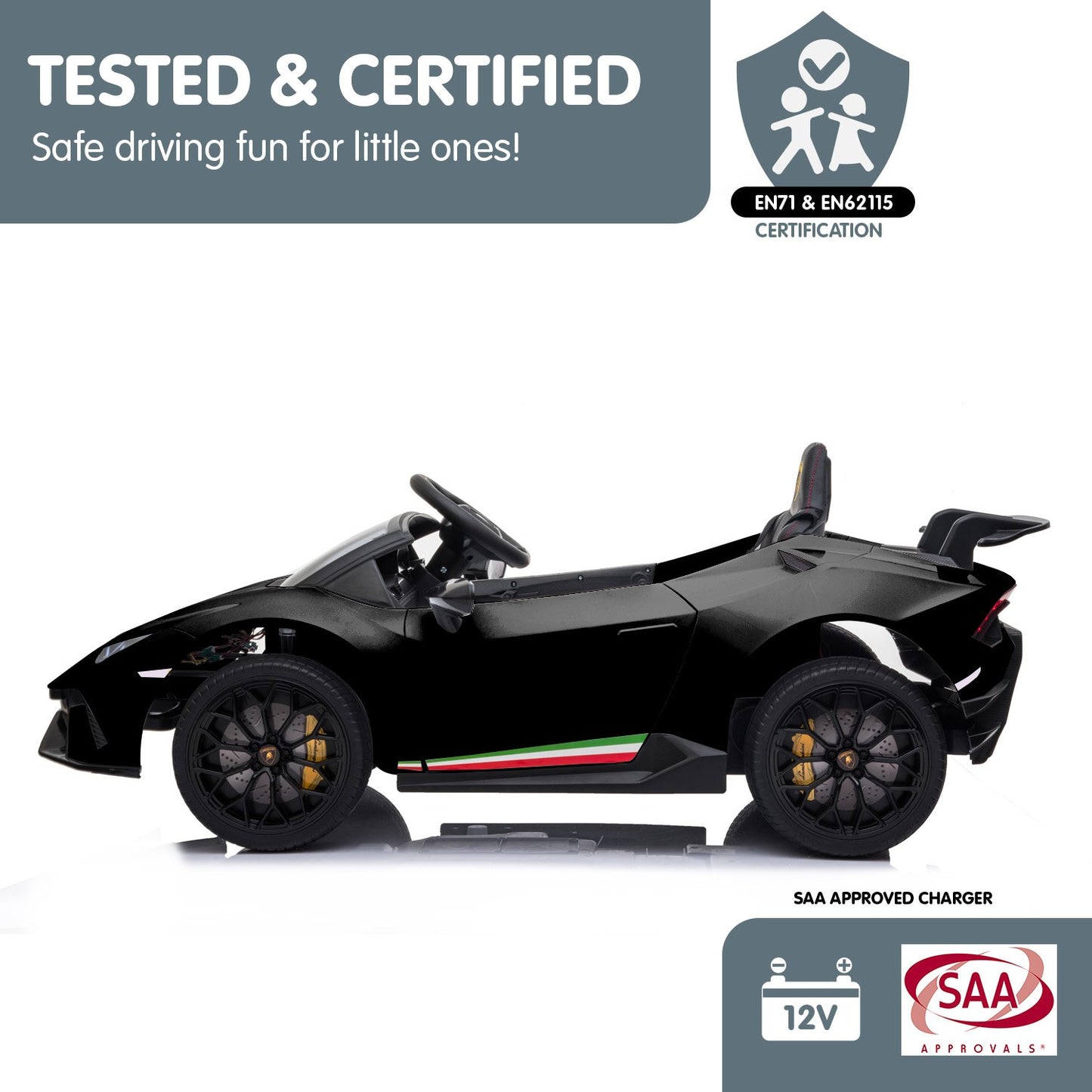 Kahuna Lamborghini Performante Kids Electric Ride On Car Remote Control - Black V240-CAR-LAM-BK