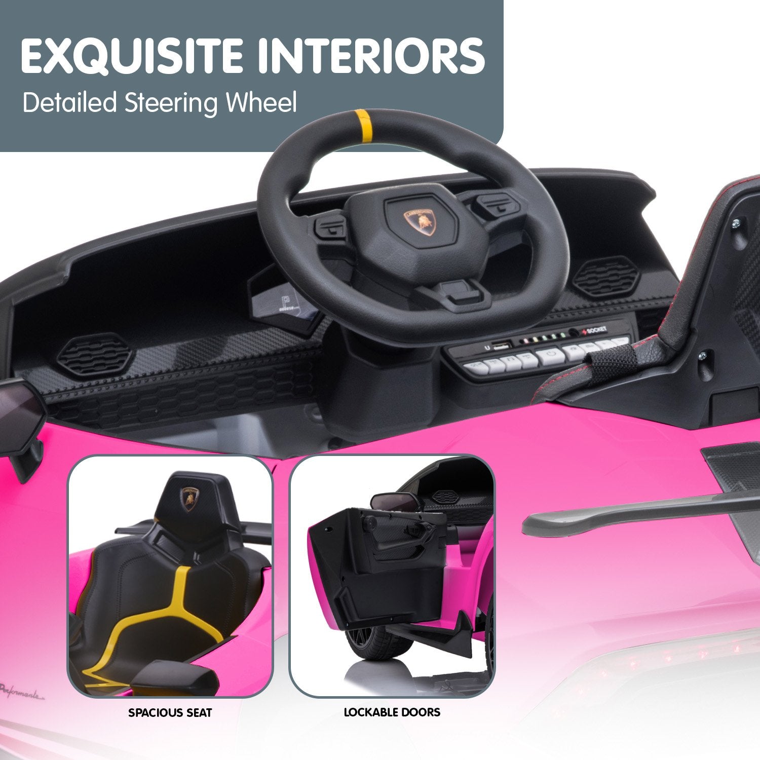 Kahuna Lamborghini Performante Kids Electric Ride On Car Remote Control by Kahuna - Pink V240-CAR-LAM-PK