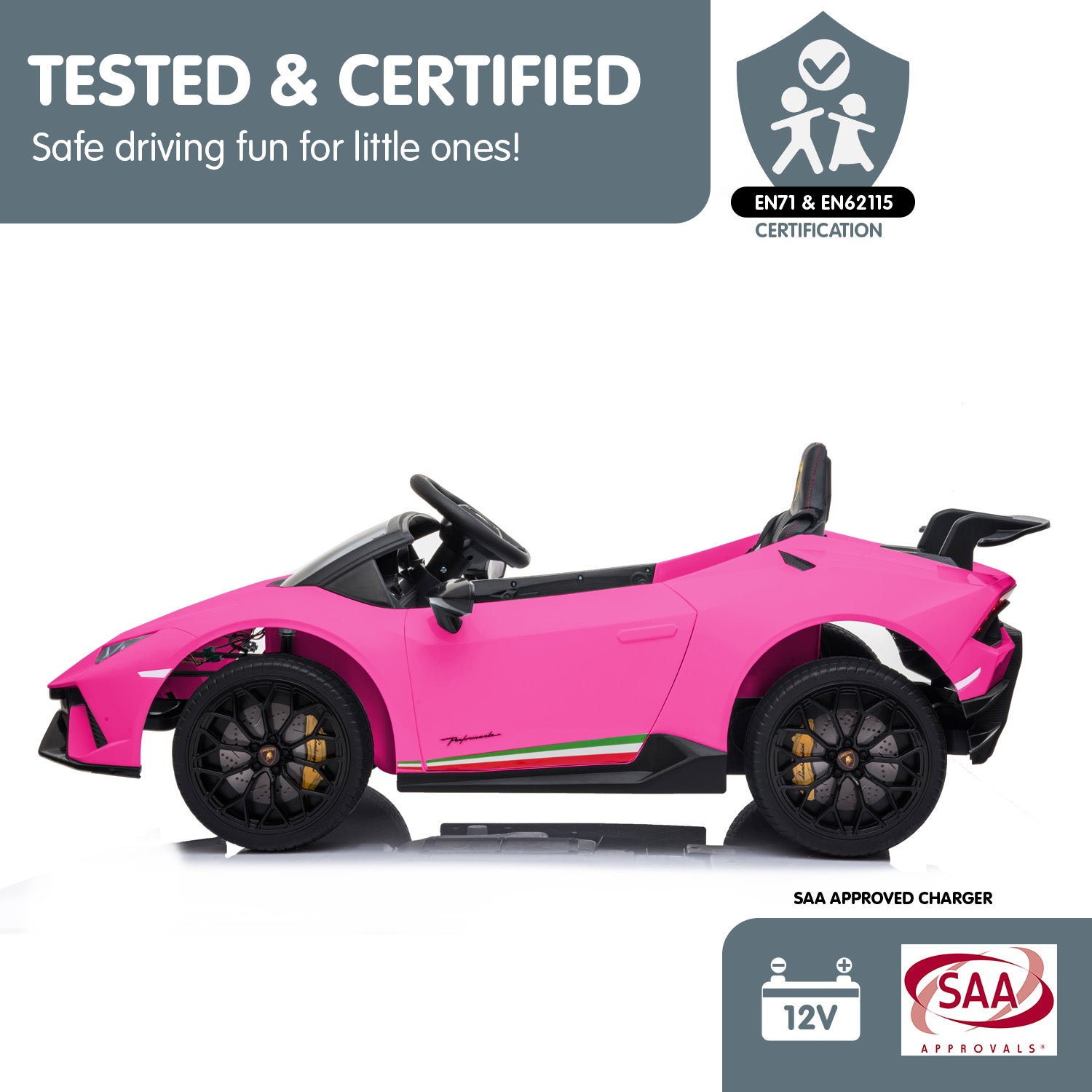 Kahuna Lamborghini Performante Kids Electric Ride On Car Remote Control by Kahuna - Pink V240-CAR-LAM-PK