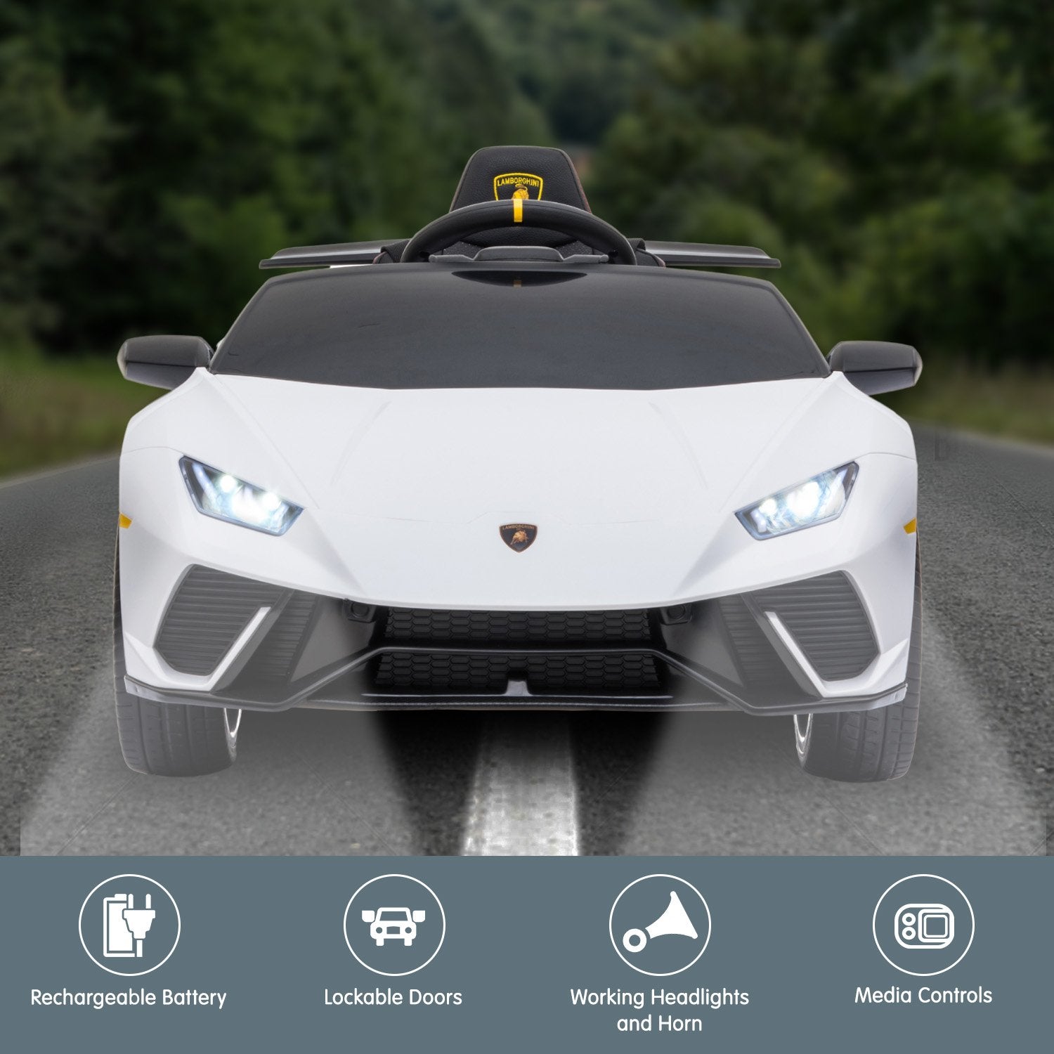 Kahuna Lamborghini Performante Kids Electric Ride On Car Remote Control by Kahuna - White V240-CAR-LAM-WH