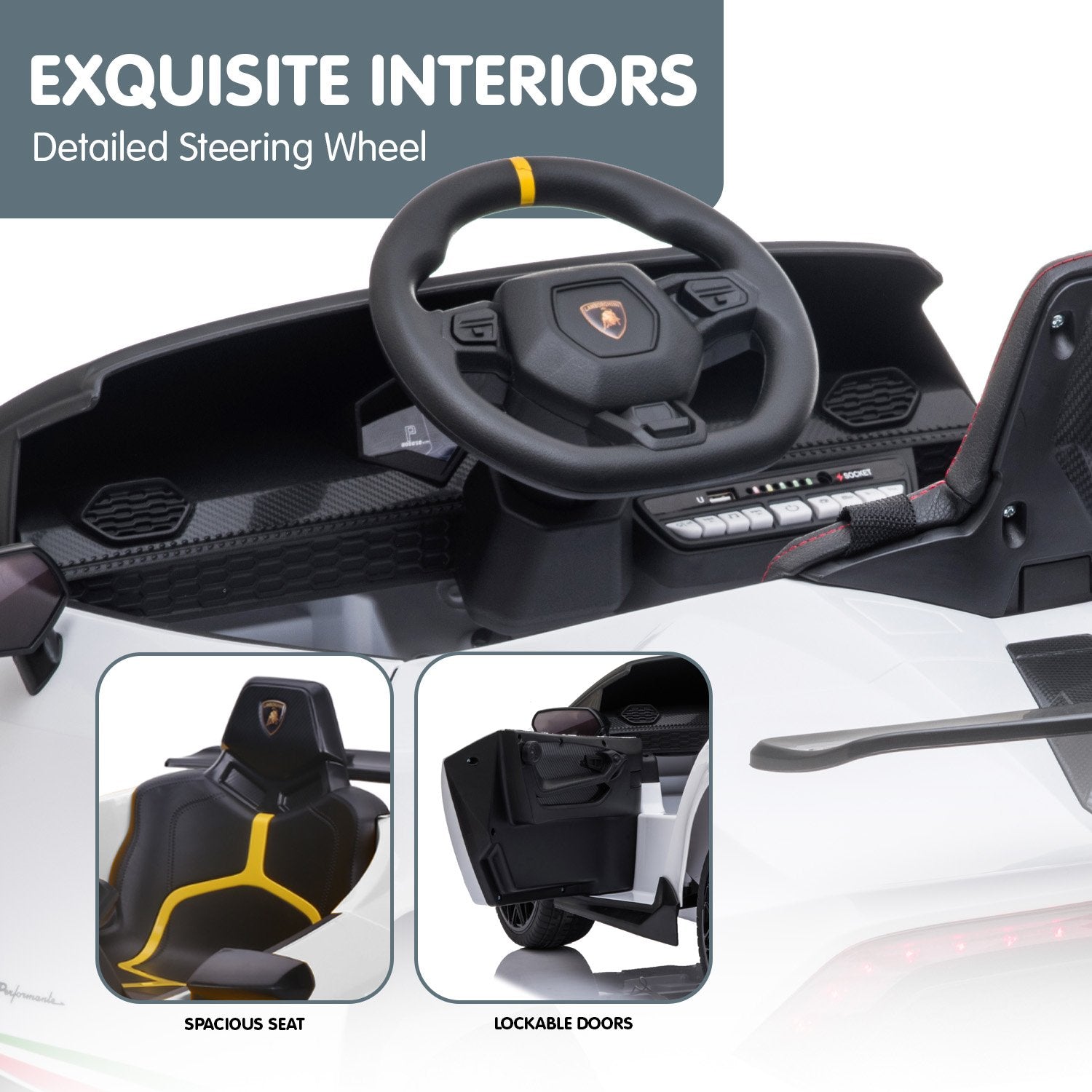 Kahuna Lamborghini Performante Kids Electric Ride On Car Remote Control by Kahuna - White V240-CAR-LAM-WH