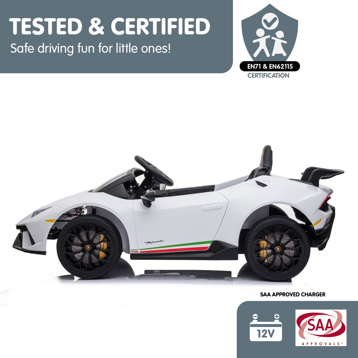 Kahuna Lamborghini Performante Kids Electric Ride On Car Remote Control by Kahuna - White V240-CAR-LAM-WH