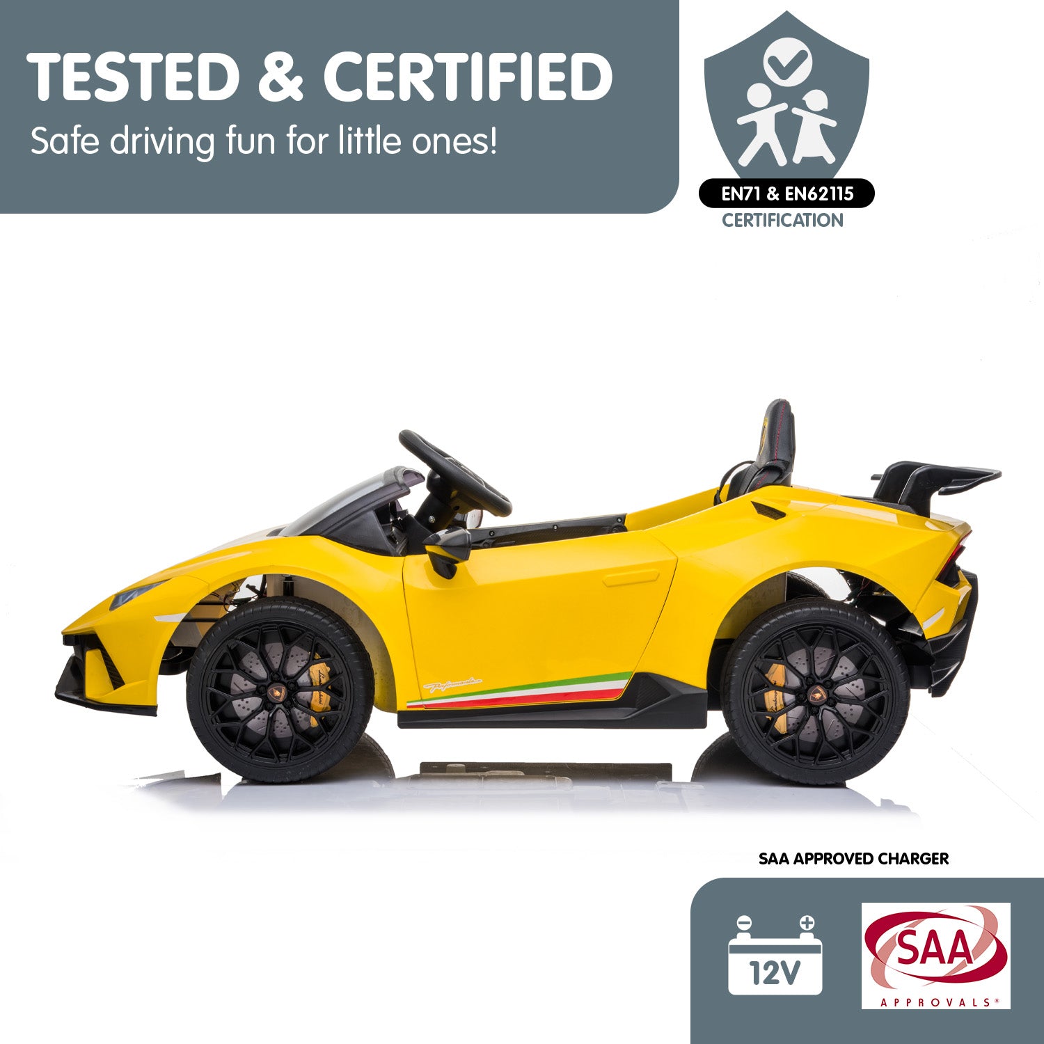 Kahuna Lamborghini Performante Kids Electric Ride On Car Remote Control - Yellow V240-CAR-LAM-YL