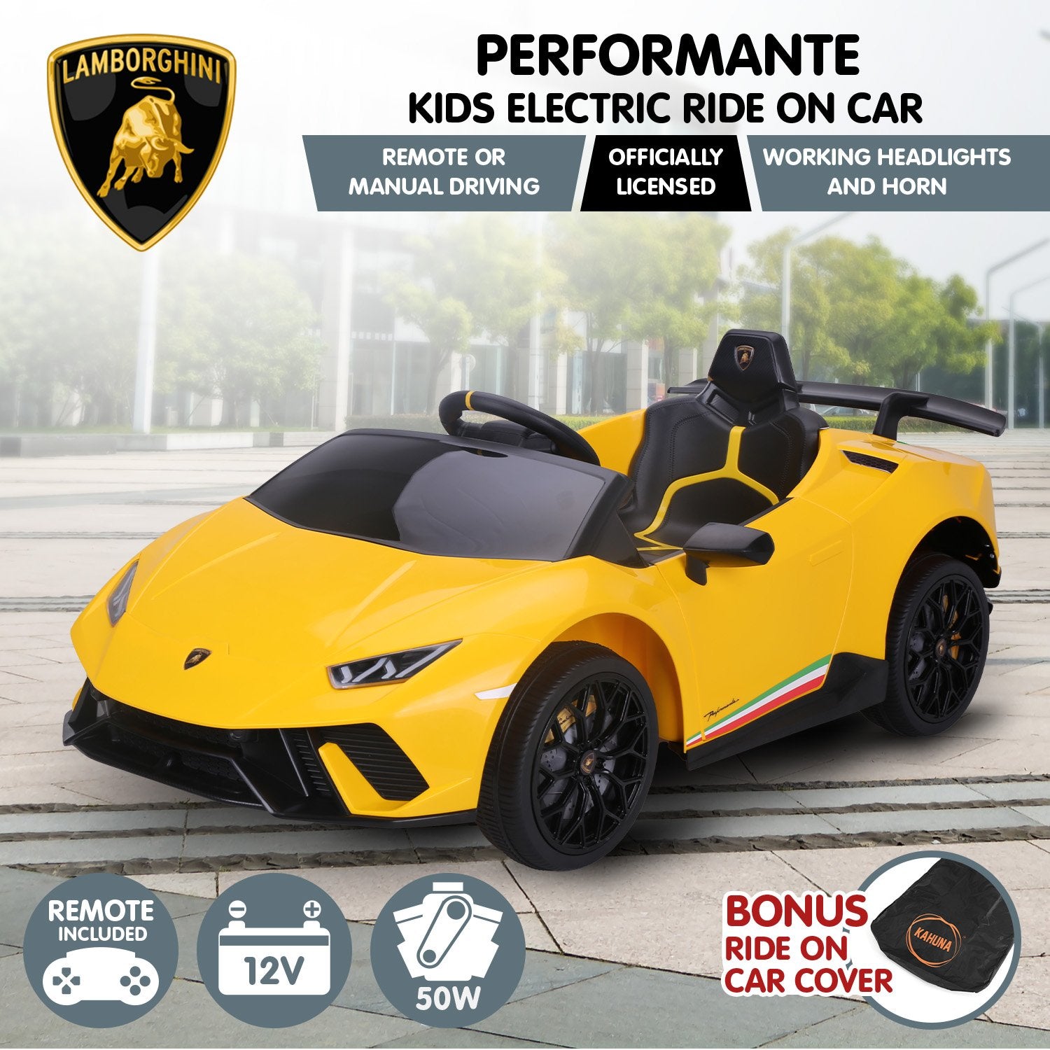 Kahuna Lamborghini Performante Kids Electric Ride On Car Remote Control - Yellow V240-CAR-LAM-YL