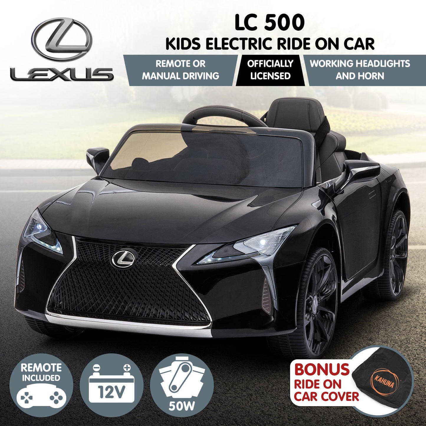 Kahuna Licensed Lexus LC 500 Kids Electric Ride On Car - Black V240-CAR-LEX-1618-BK