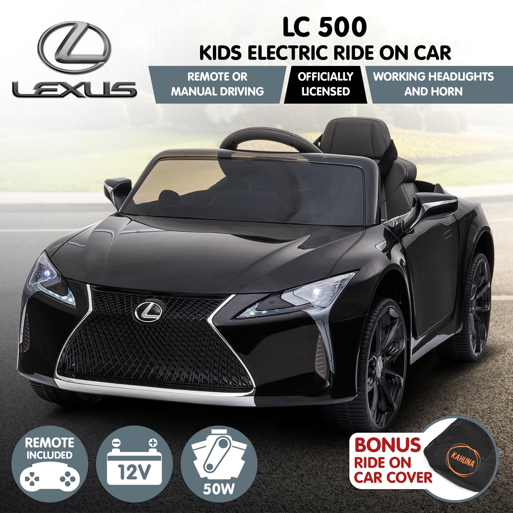 Kahuna Licensed Lexus LC 500 Kids Electric Ride On Car - Black V240-CAR-LEX-1618-BK