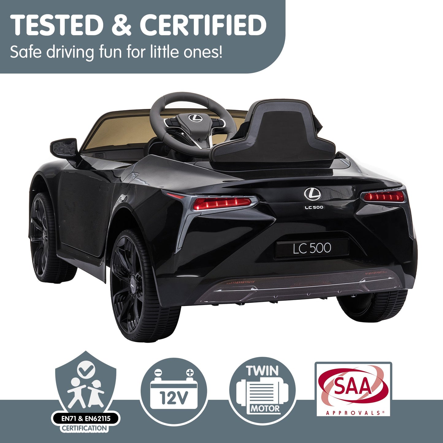 Kahuna Licensed Lexus LC 500 Kids Electric Ride On Car - Black V240-CAR-LEX-1618-BK