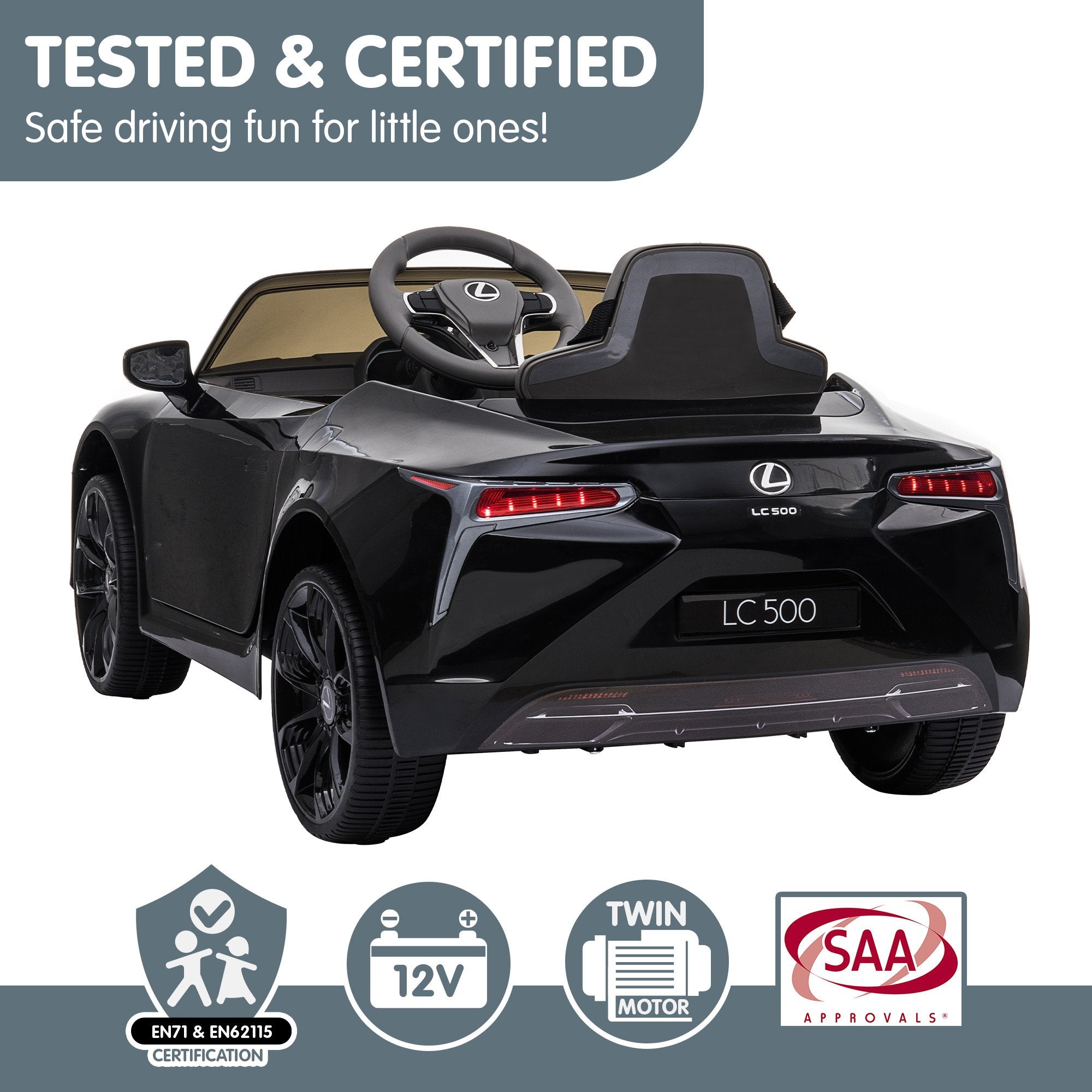 Kahuna Licensed Lexus LC 500 Kids Electric Ride On Car - Black V240-CAR-LEX-1618-BK