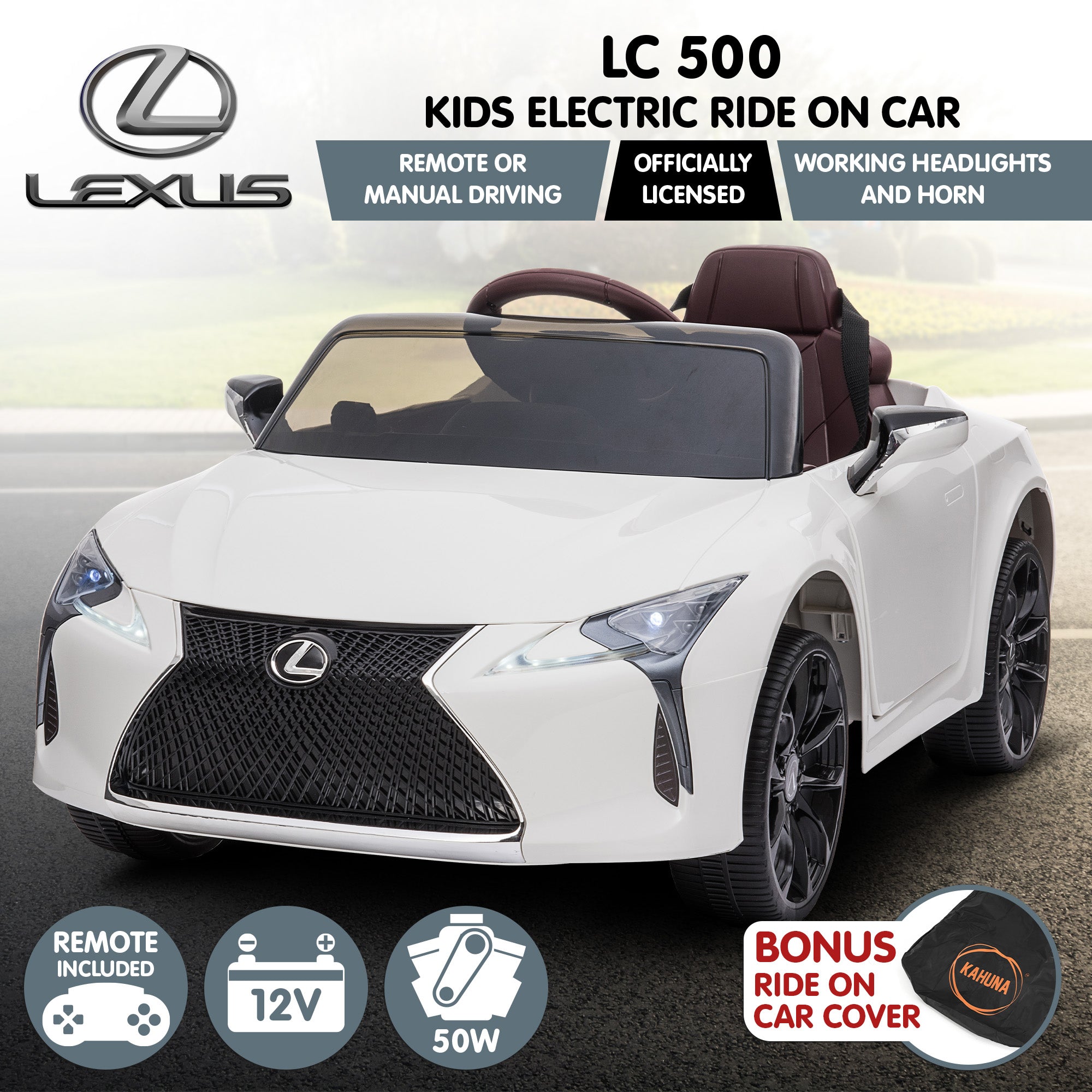 Kahuna Licensed Lexus Lc 500 Kids Electric Ride On Car - White V240-CAR-LEX-1618-WH