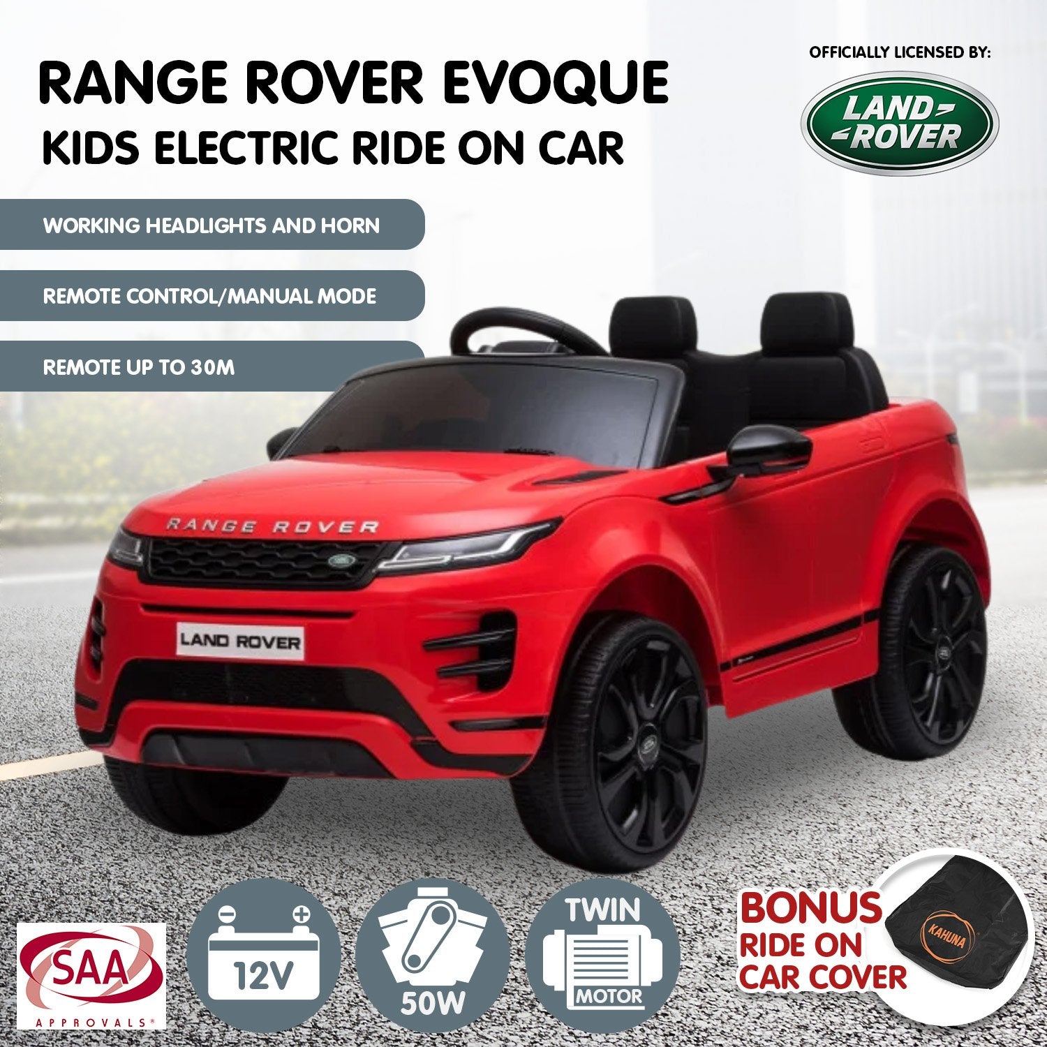 Kahuna Land Rover Licensed Kids Electric Ride On Car Remote Control - Red V240-CAR-LRV-RD
