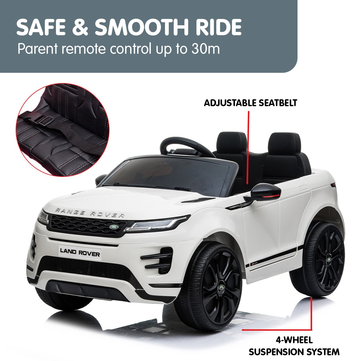 Kahuna Land Rover Licensed Kids Electric Ride On Car Remote Control - White V240-CAR-LRV-WH