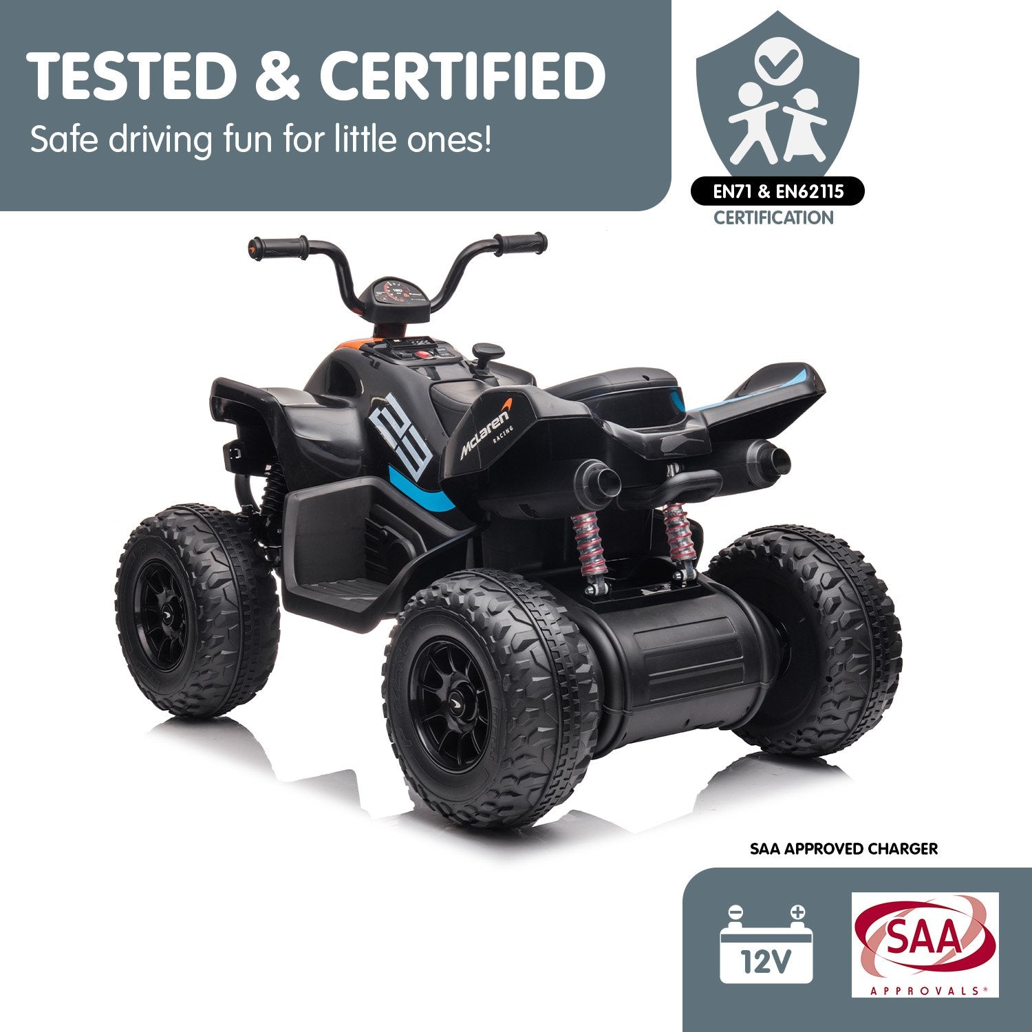 Kahuna MCL35 McLaren Toy Ride On Electric Quad Bike - Black V240-CAR-MCL-35L-BK