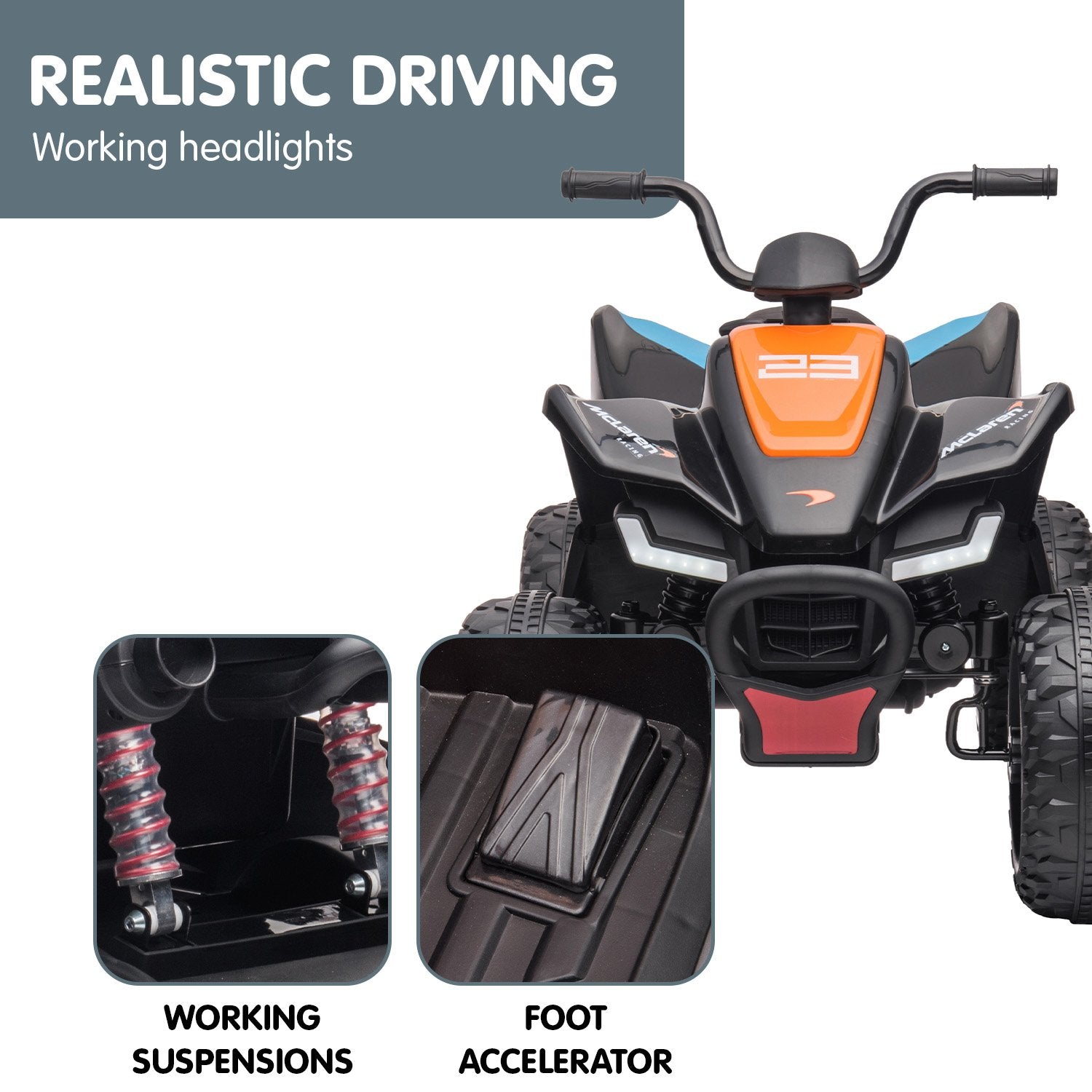 Kahuna MCL35 McLaren Toy Ride On Electric Quad Bike - Black V240-CAR-MCL-35L-BK