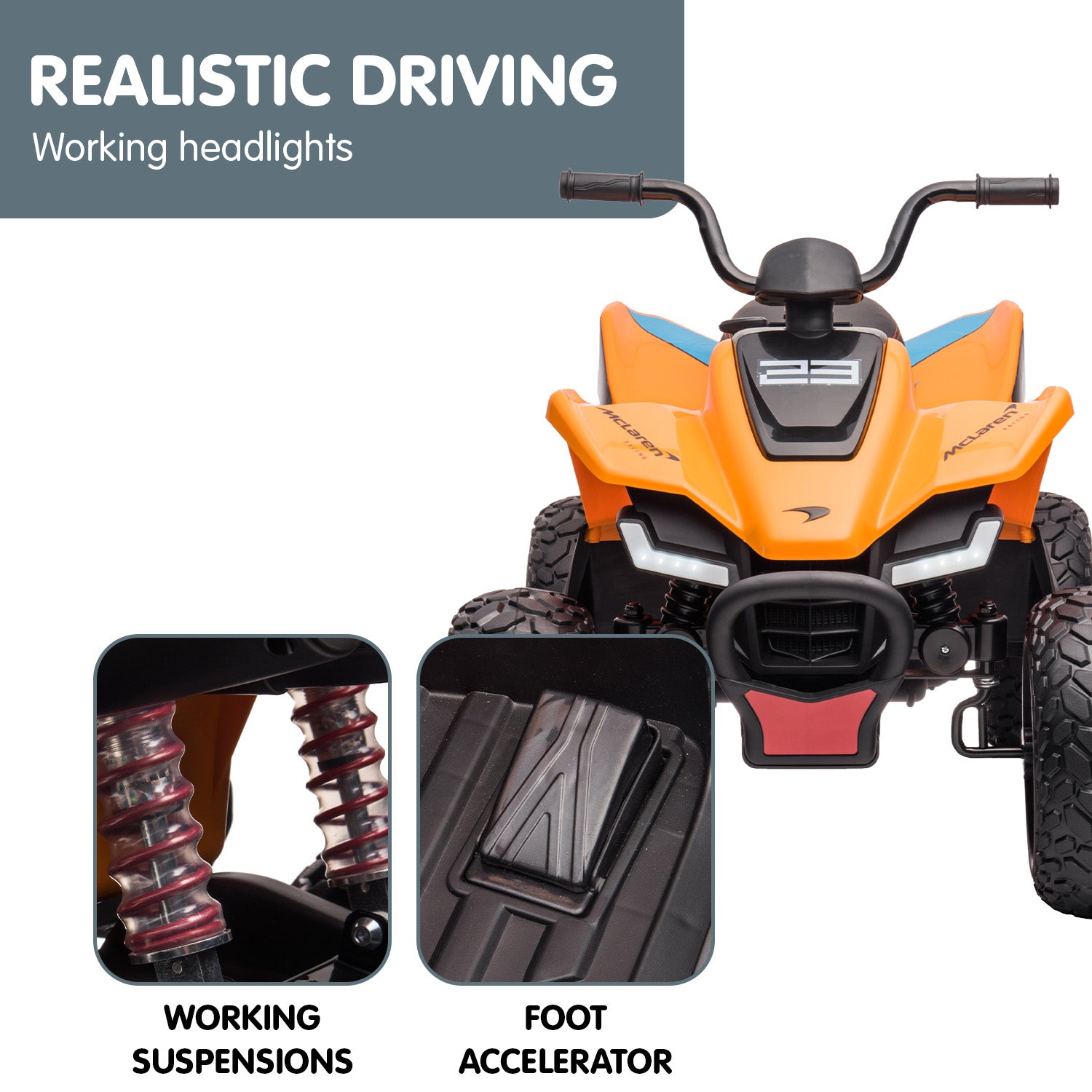 Kahuna Licensed MCL35 McLaren Kids Toy Ride On Electric Quad Bike - Orange V240-CAR-MCL-35L-OR