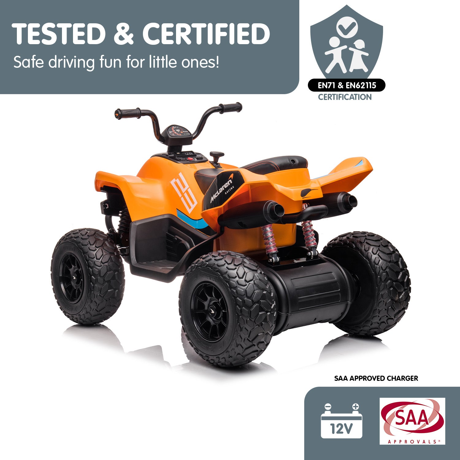 Kahuna Licensed MCL35 McLaren Kids Toy Ride On Electric Quad Bike - Orange V240-CAR-MCL-35L-OR