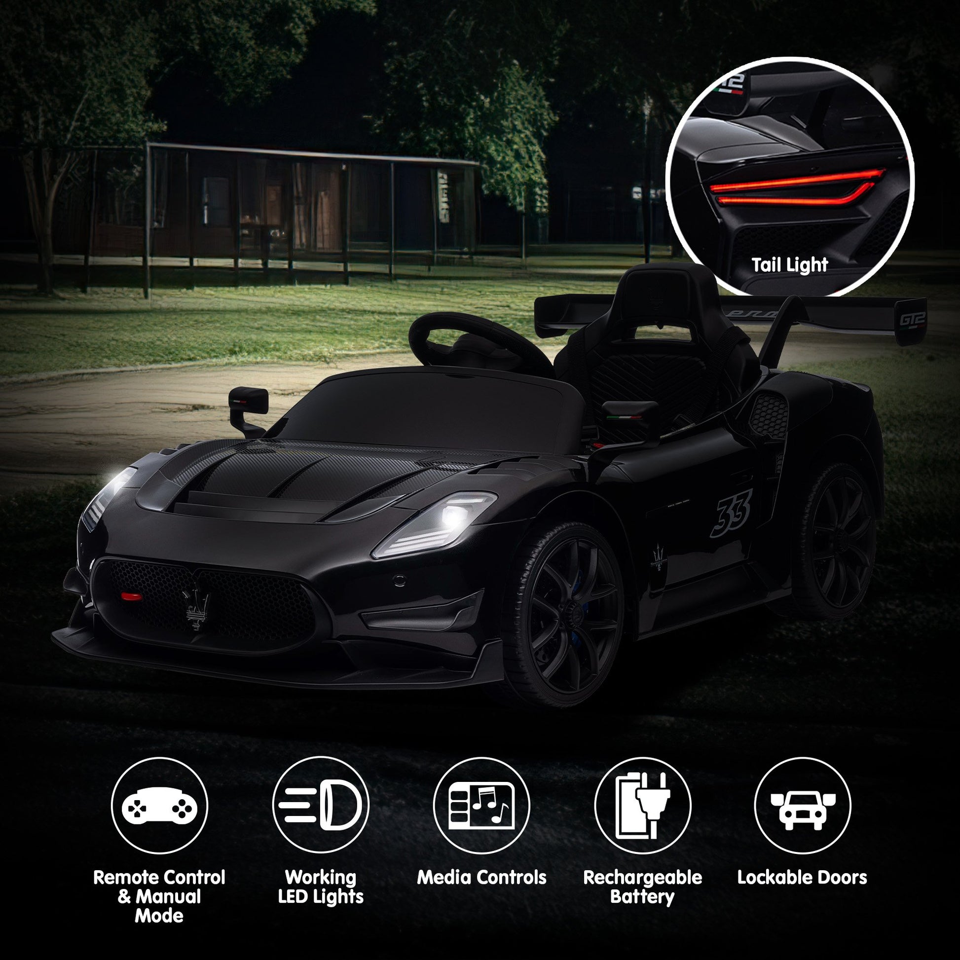Kahuna Maserati MC20 GT2 Licensed Electric Kids Ride On Race Car Black V240-CAR-MST-GT2-BK