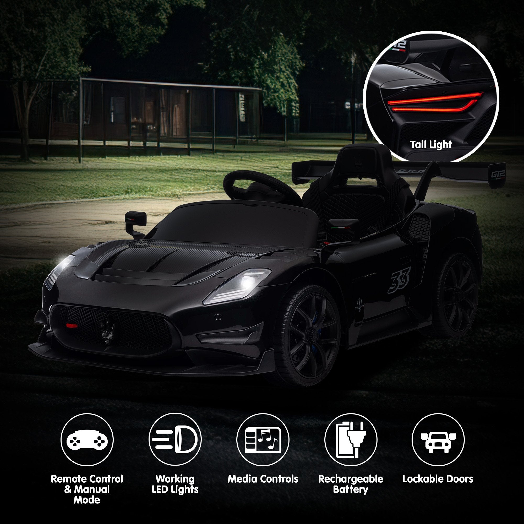 Kahuna Maserati MC20 GT2 Licensed Electric Kids Ride On Race Car Black V240-CAR-MST-GT2-BK