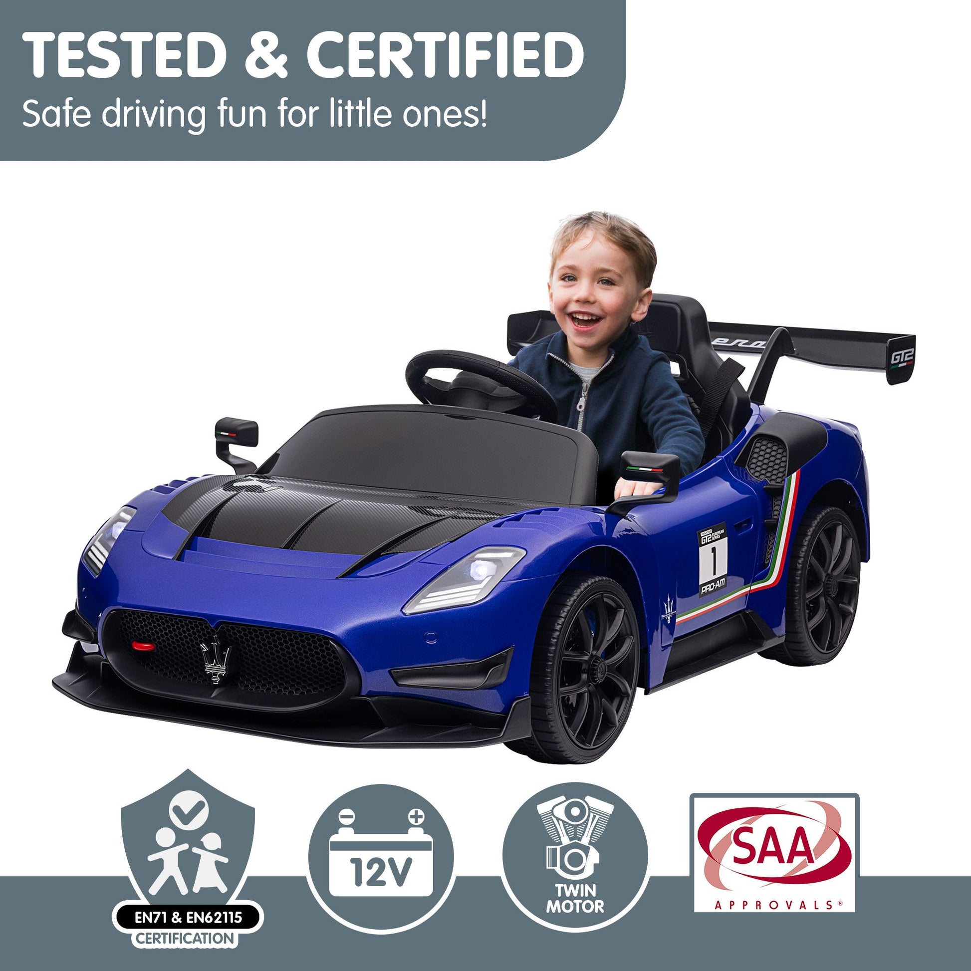 Kahuna Maserati MC20 GT2 Licensed Electric Kids Ride On Race Car Blue V240-CAR-MST-GT2-BU