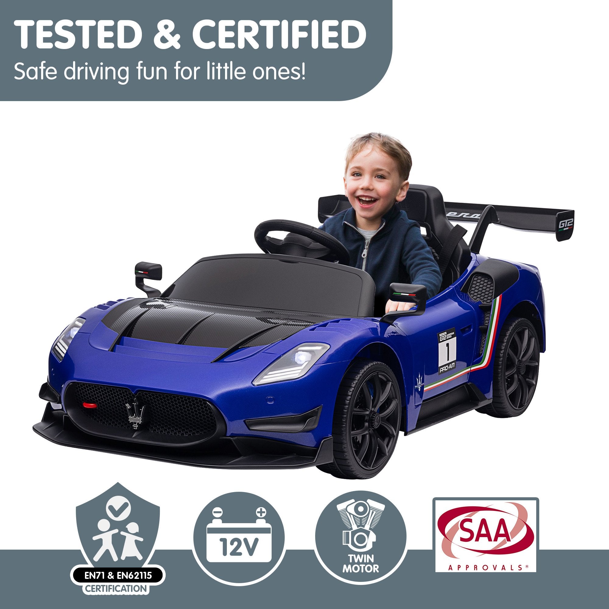 Kahuna Maserati MC20 GT2 Licensed Electric Kids Ride On Race Car Blue V240-CAR-MST-GT2-BU