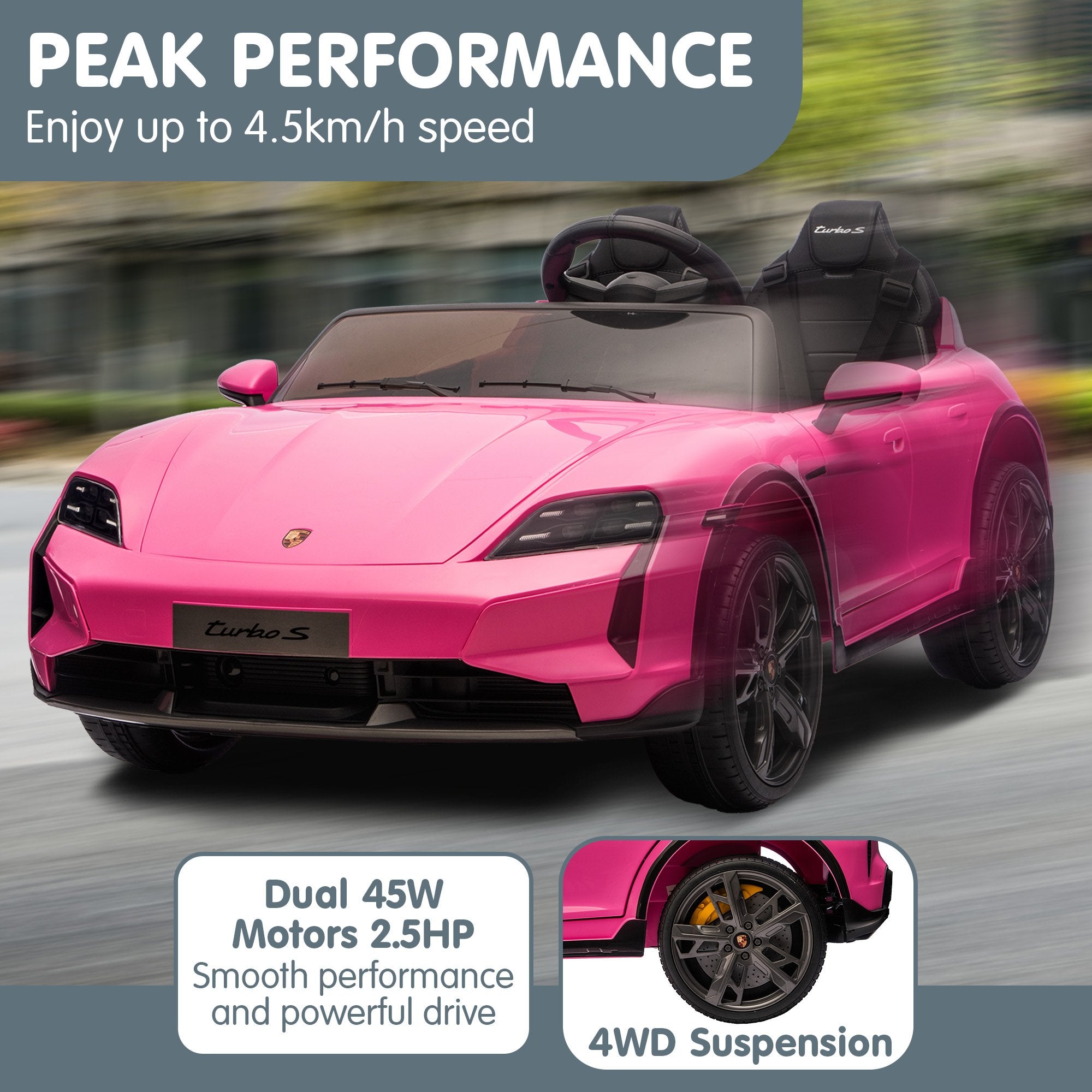 Kahuna Porsche Taycan Turbo S Kids Electric Ride On Car w/Remote Control 90W Four Wheel Suspension 2 Seater V240-CAR-PSCH-988-PK