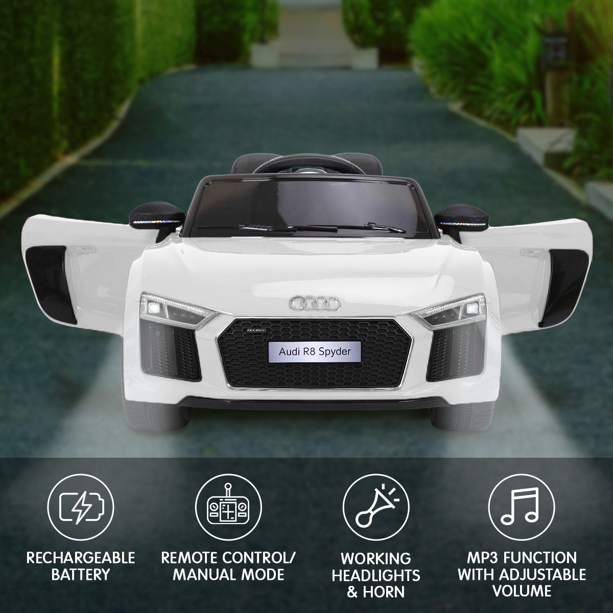 Kahuna Kahuna R8 Spyder Audi Licensed Kids Electric Ride On Car Remote Control - White V240-CAR-SPD-WH