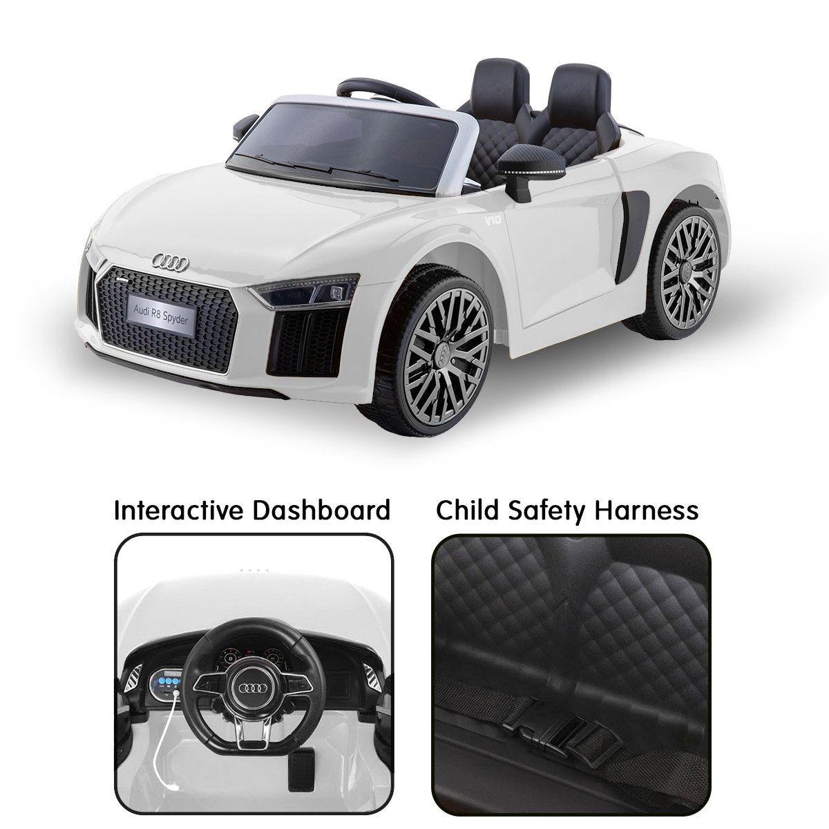 Kahuna Kahuna R8 Spyder Audi Licensed Kids Electric Ride On Car Remote Control - White V240-CAR-SPD-WH