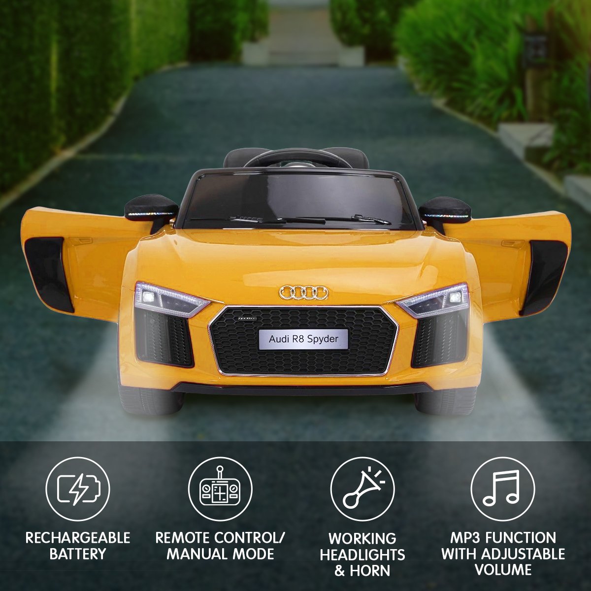 Kahuna R8 Spyder Audi Licensed Kids Electric Ride On Car Remote Control - Yellow V240-CAR-SPD-YE