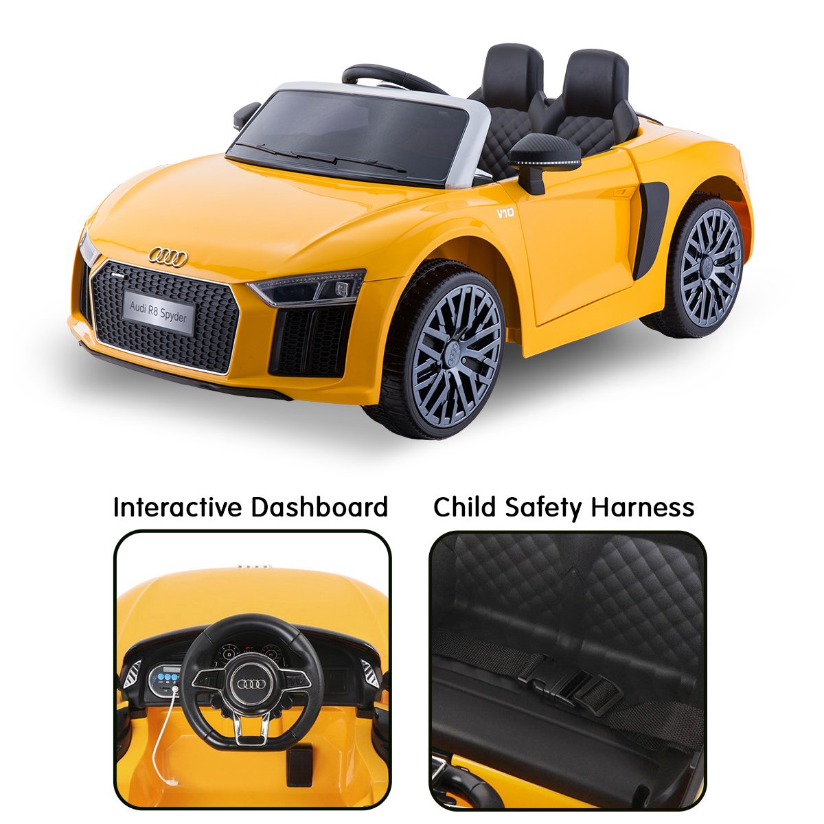 Kahuna R8 Spyder Audi Licensed Kids Electric Ride On Car Remote Control - Yellow V240-CAR-SPD-YE