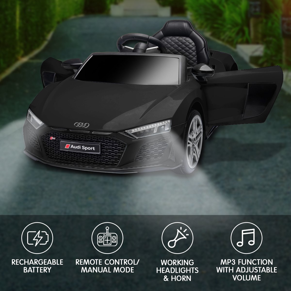 Kahuna Audi Sport Licensed Kids Electric Ride On Car Remote Control - Black V240-CAR-SPT-BK