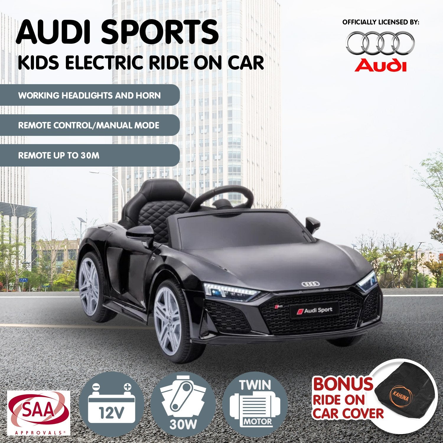 Kahuna Audi Sport Licensed Kids Electric Ride On Car Remote Control - Black V240-CAR-SPT-BK