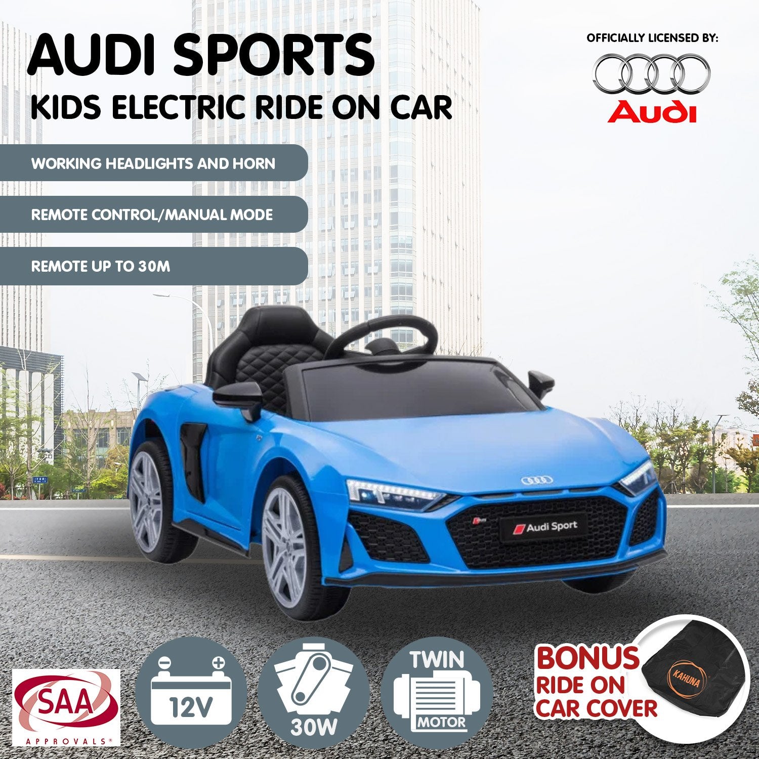 Kahuna Audi Sport Licensed Kids Electric Ride On Car Remote Control - Blue V240-CAR-SPT-BU