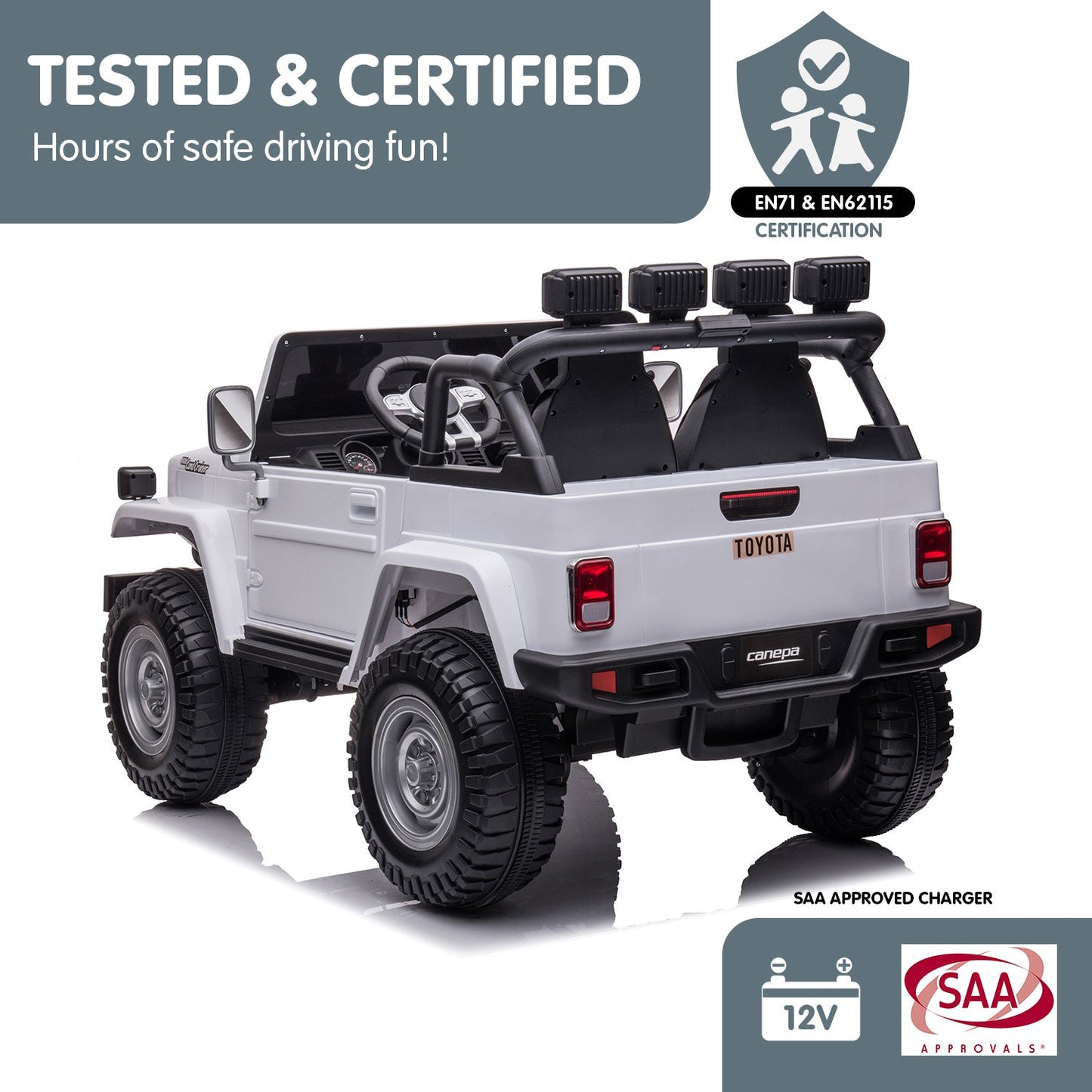 Kahuna Licensed Toyota FJ-40 Kids Ride On Electric Toy Car 80W - White V240-CAR-TYT-FJ40-WH
