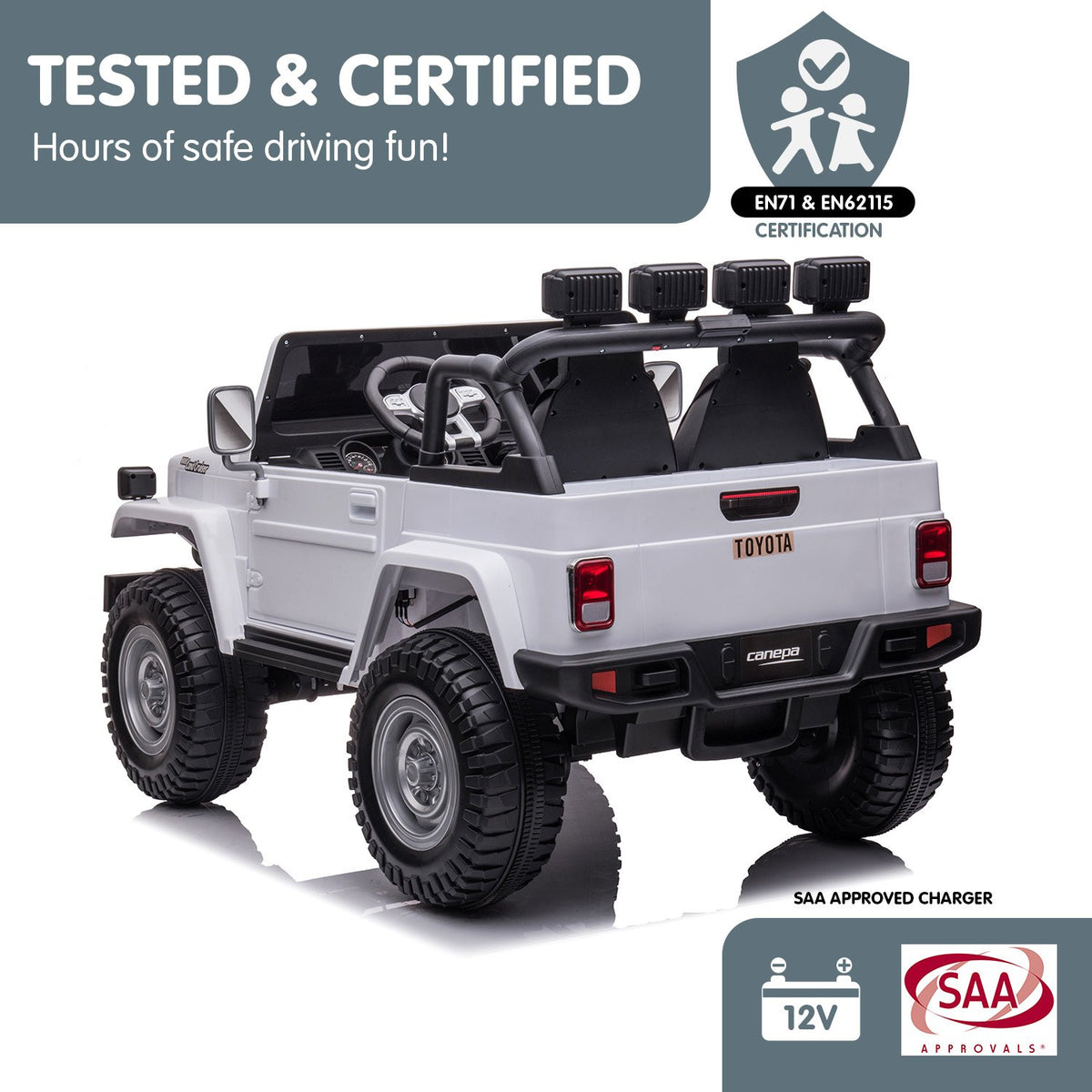 Kahuna Licensed Toyota FJ-40 Kids Ride On Electric Toy Car 80W - White V240-CAR-TYT-FJ40-WH