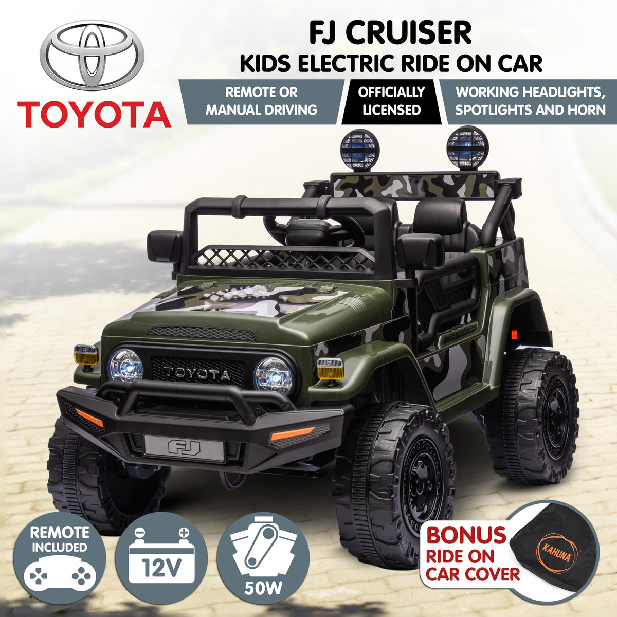 Kahuna Authorised Toyota FJ Cruiser Kids Electric Ride On Car - Green V240-CAR-TYT-FJC-GN