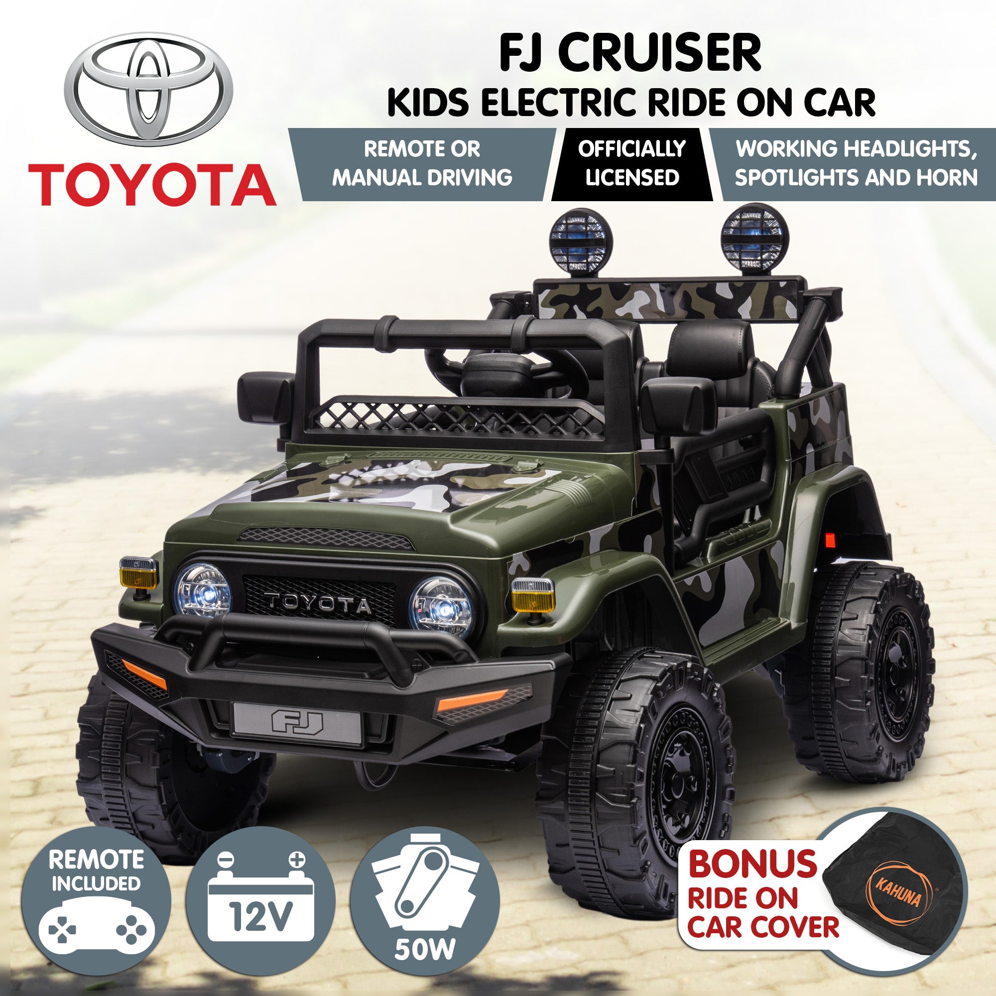 Kahuna Authorised Toyota FJ Cruiser Kids Electric Ride On Car - Green V240-CAR-TYT-FJC-GN