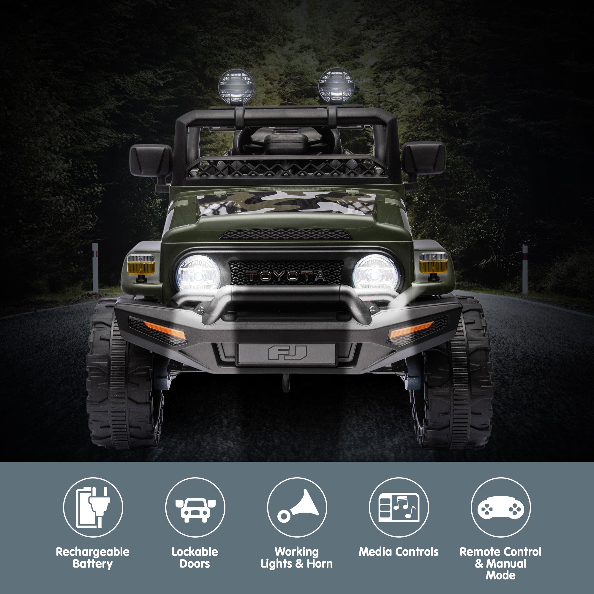 Kahuna Authorised Toyota FJ Cruiser Kids Electric Ride On Car - Green V240-CAR-TYT-FJC-GN
