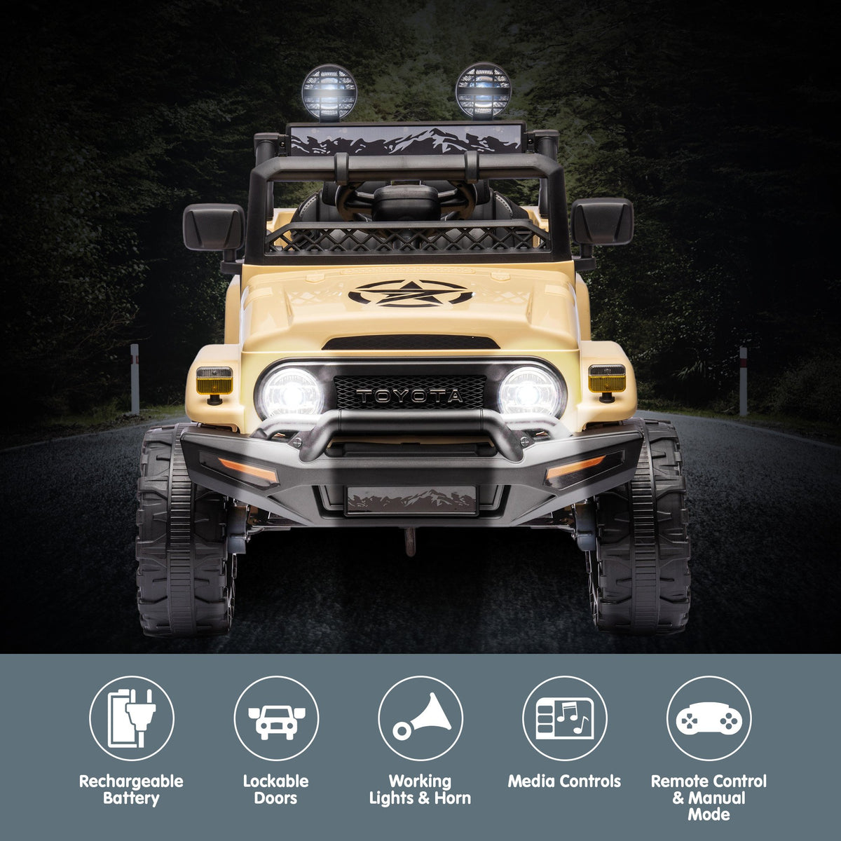 Kahuna Authorised Toyota Fj Cruiser Kids Electric Ride On Car - Khaki V240-CAR-TYT-FJC-KH