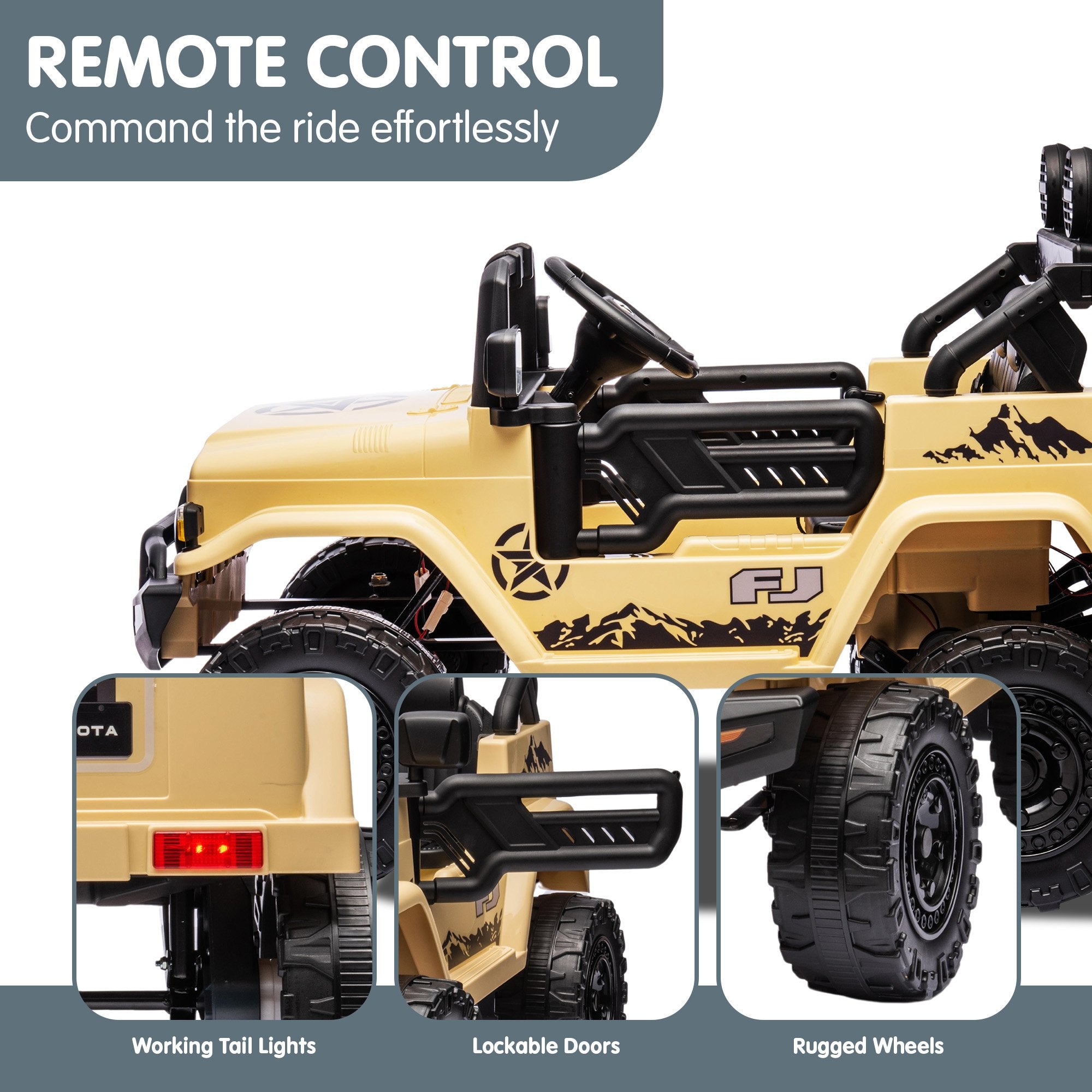 Kahuna Authorised Toyota Fj Cruiser Kids Electric Ride On Car - Khaki V240-CAR-TYT-FJC-KH