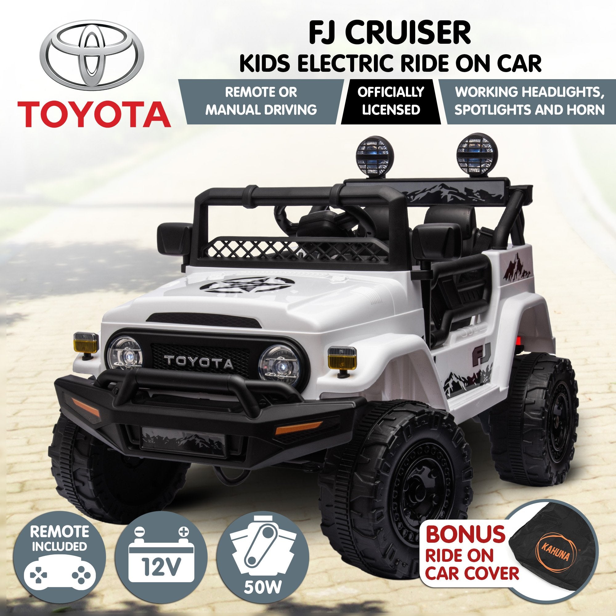 Kahuna Authorized Toyota Electric Kids Ride-on Car Fj Cruiser - White V240-CAR-TYT-FJC-WH