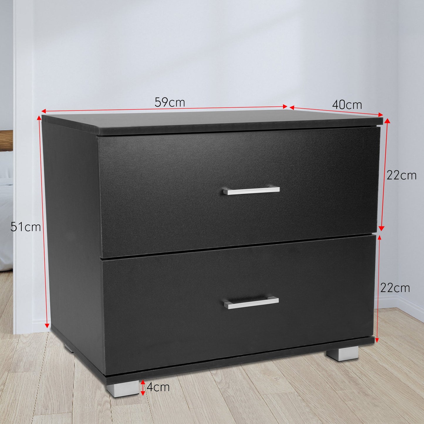 Sarantino Bedside Table Cabinet Storage Chest 2 Drawers Lamp Side Nightstand - Black V240-CBT-059-040-051-BK